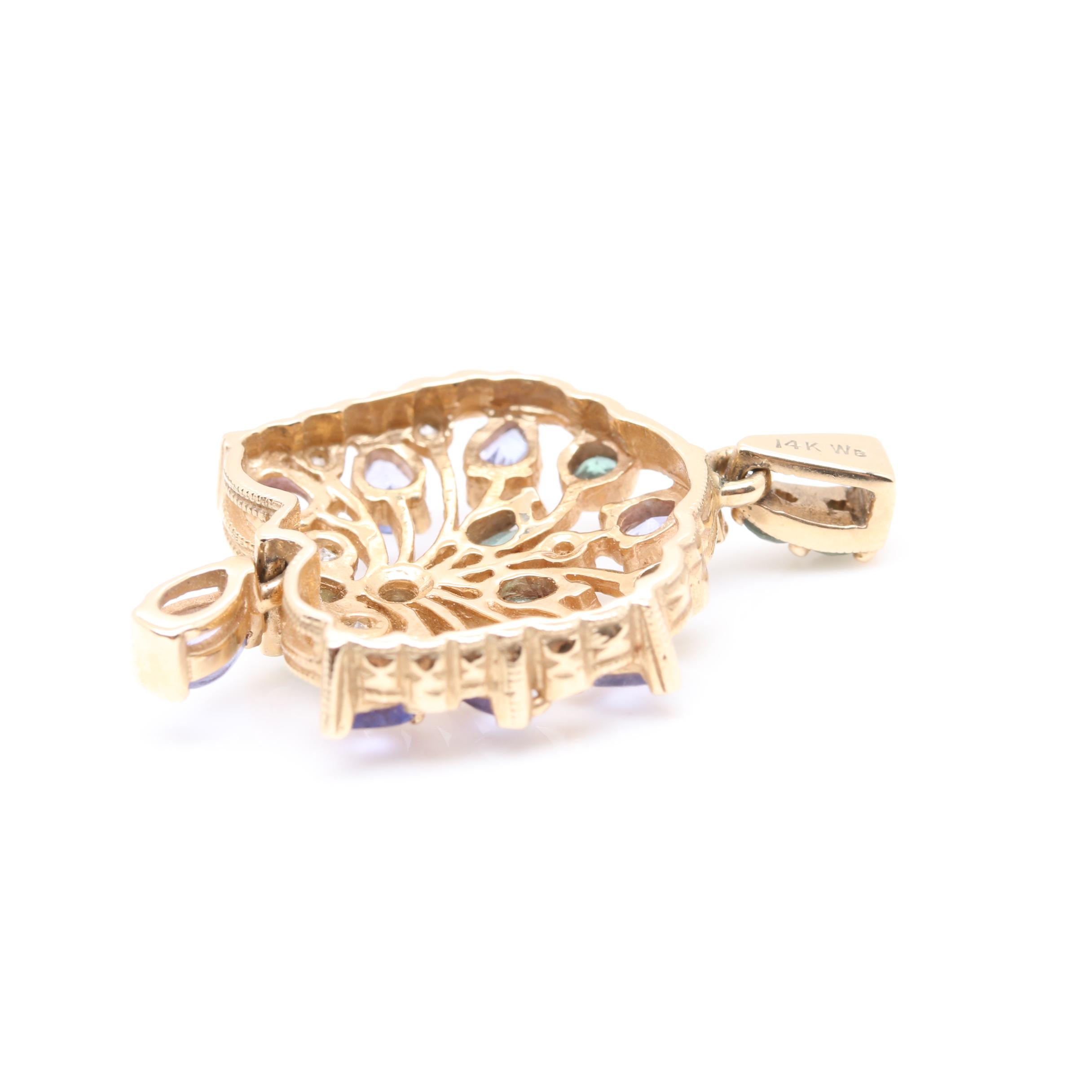 14K Yellow Gold Diamond, Topaz, and Tanzanite Pendant