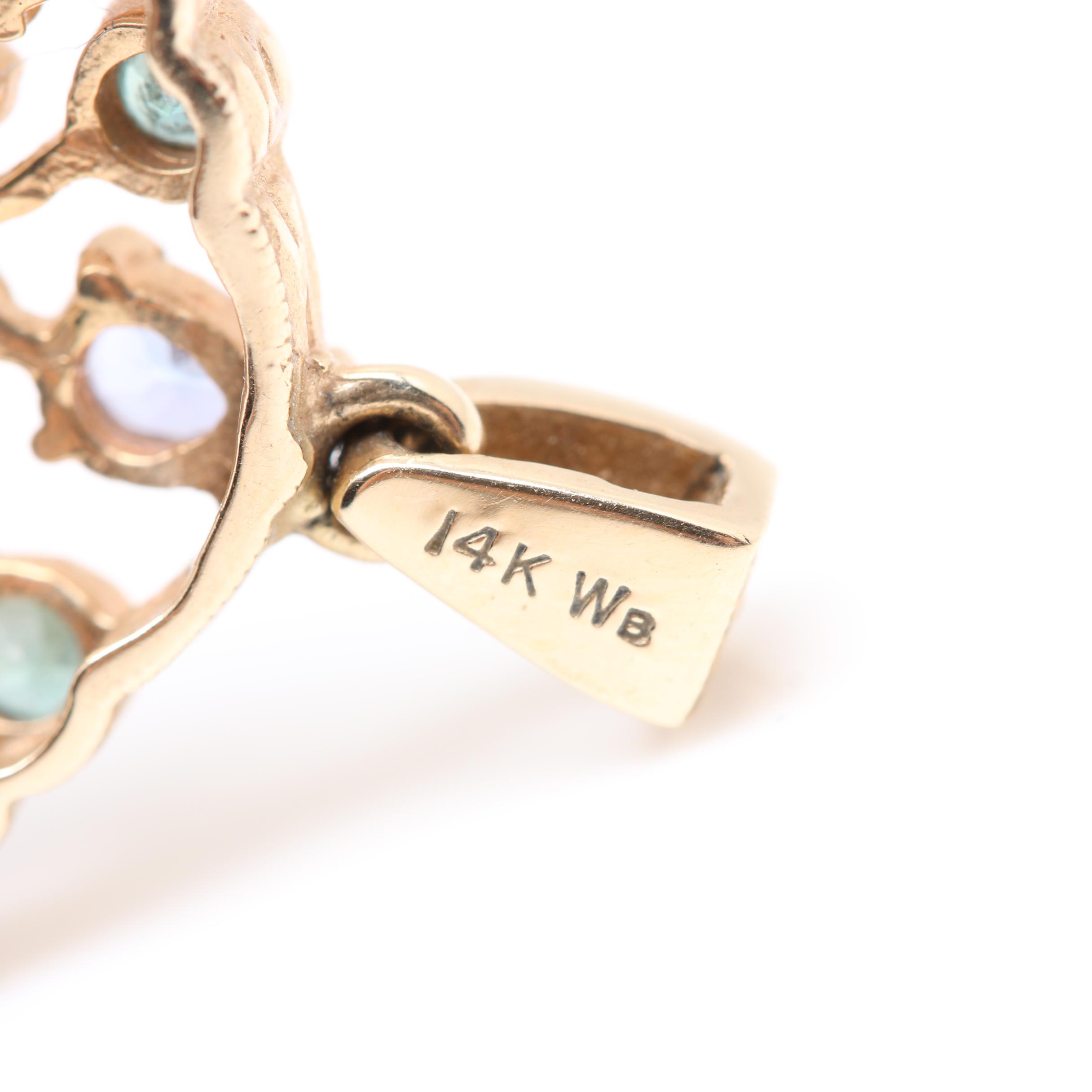 14K Yellow Gold Diamond, Topaz, and Tanzanite Pendant