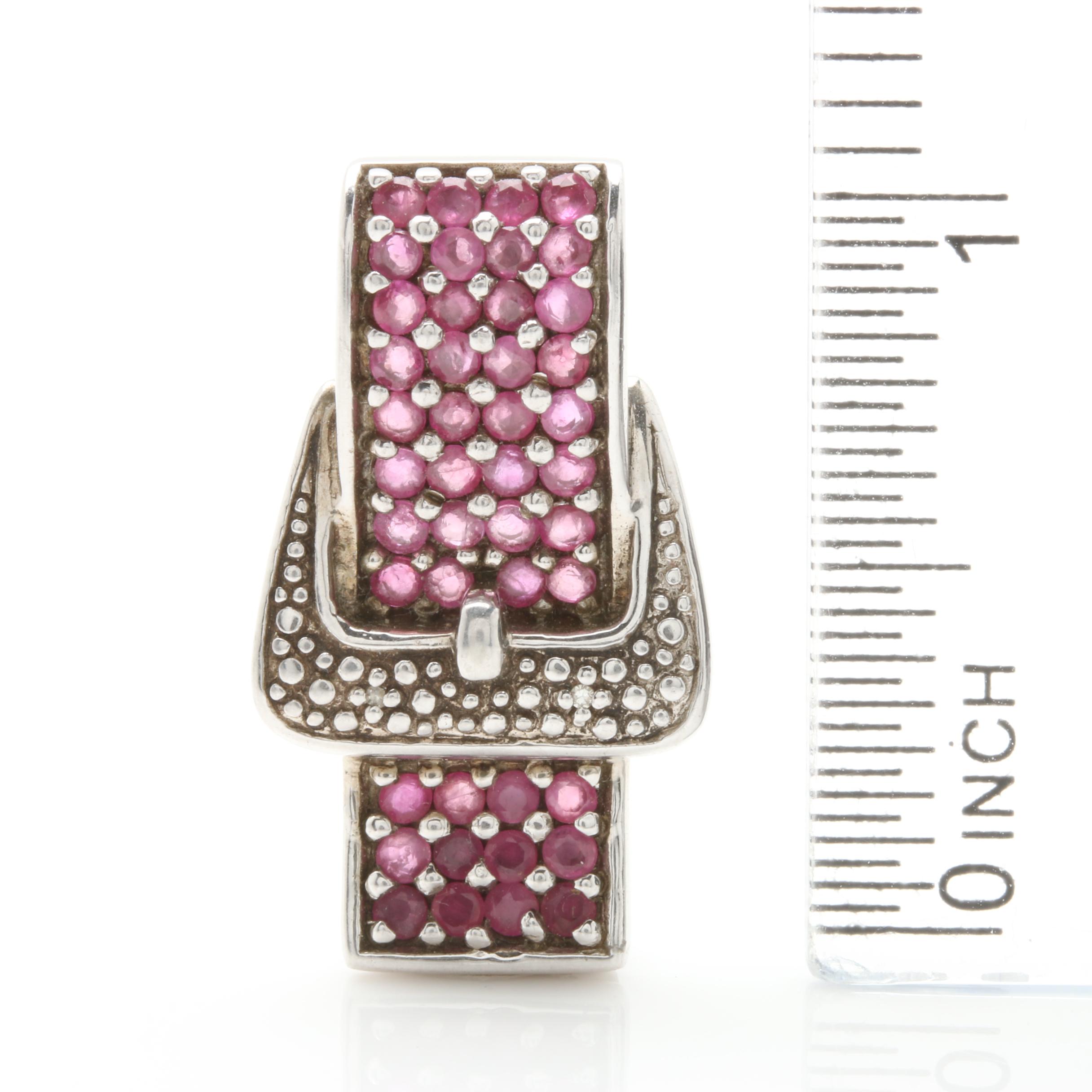 Sterling Silver Pendant and Earrings Including Rubies and Diamonds