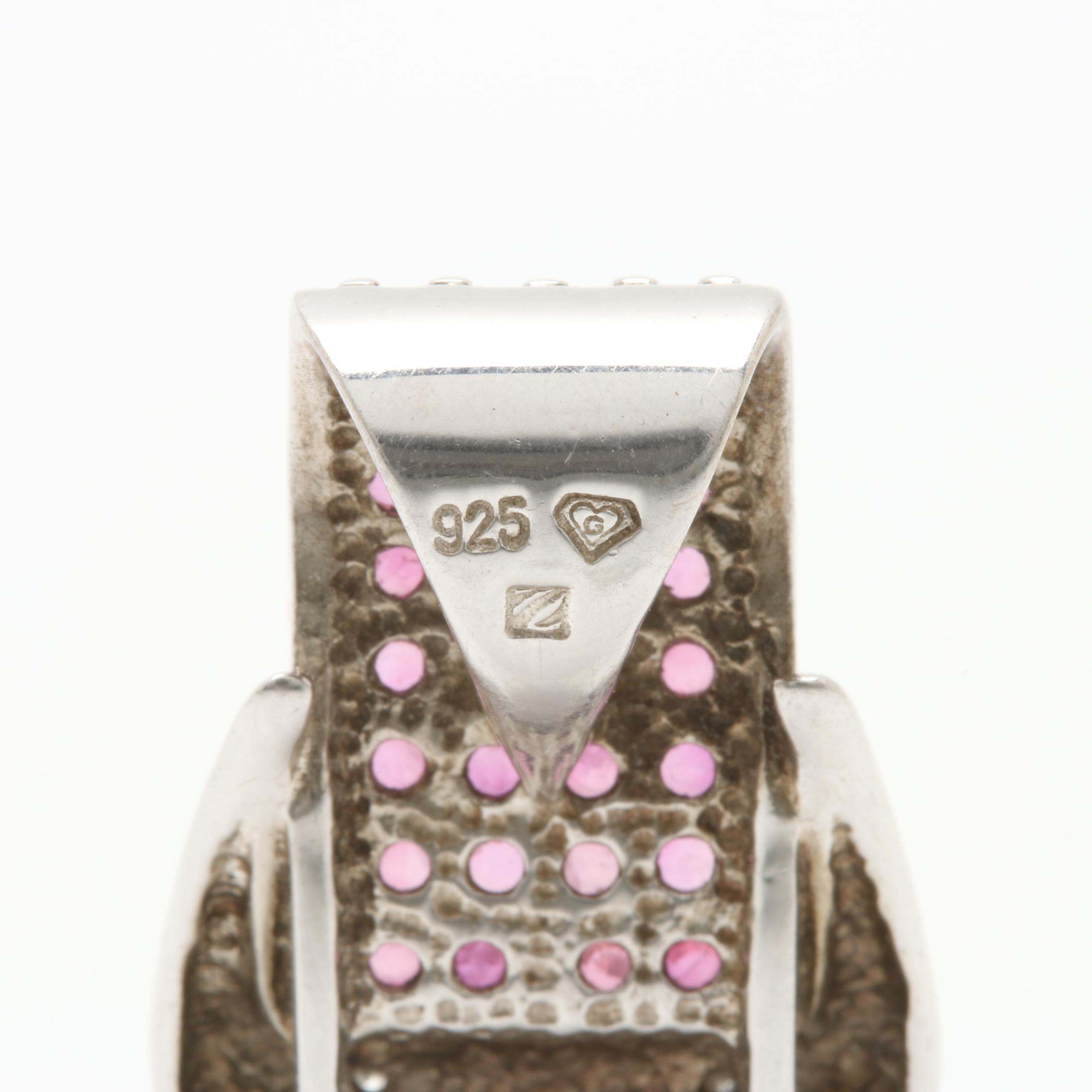 Sterling Silver Pendant and Earrings Including Rubies and Diamonds