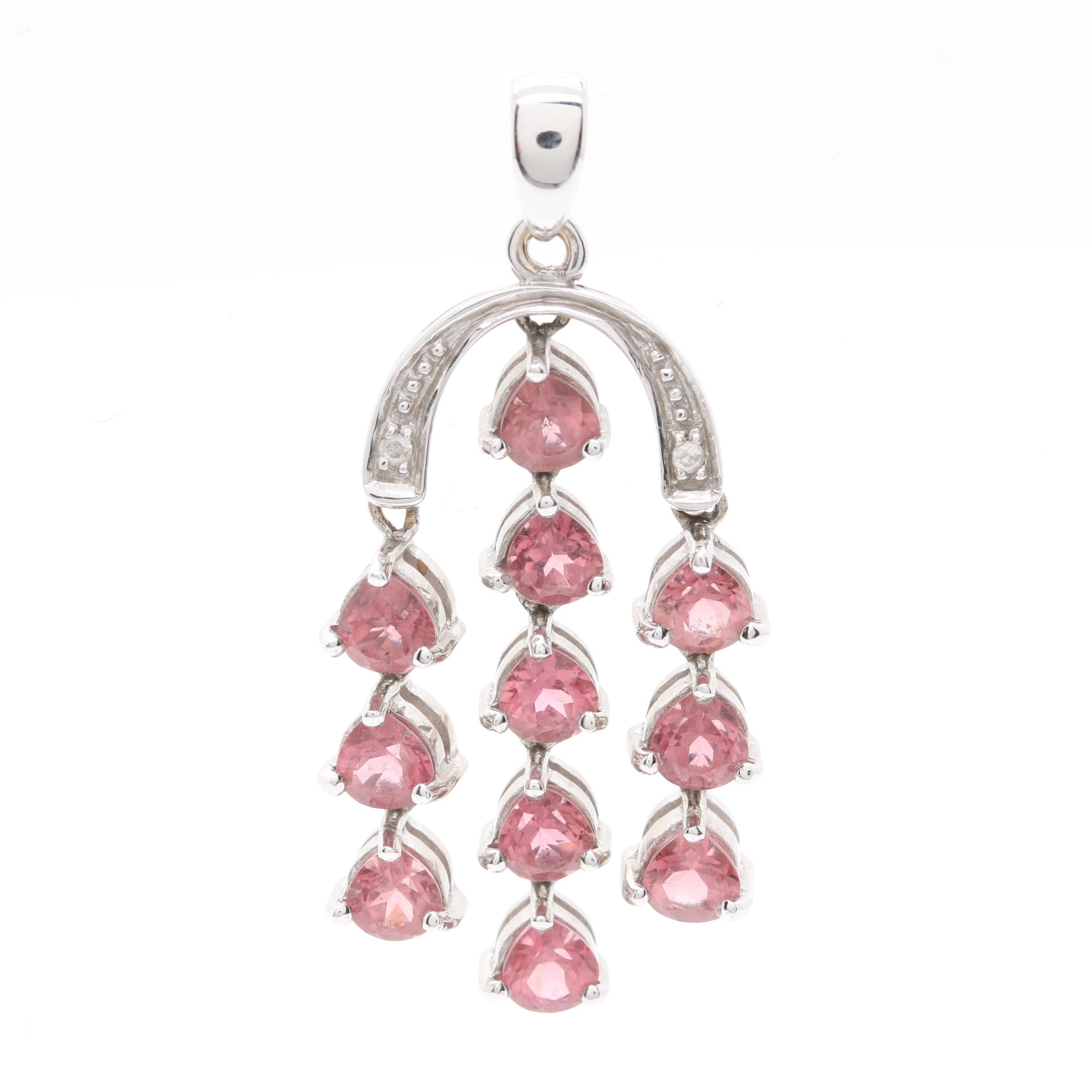 14K White Gold Tourmaline Pendant With Diamond Accents