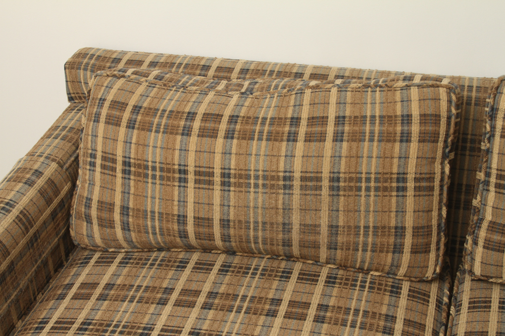 Mid Century Style Custom Upholstered Plaid Loveseat