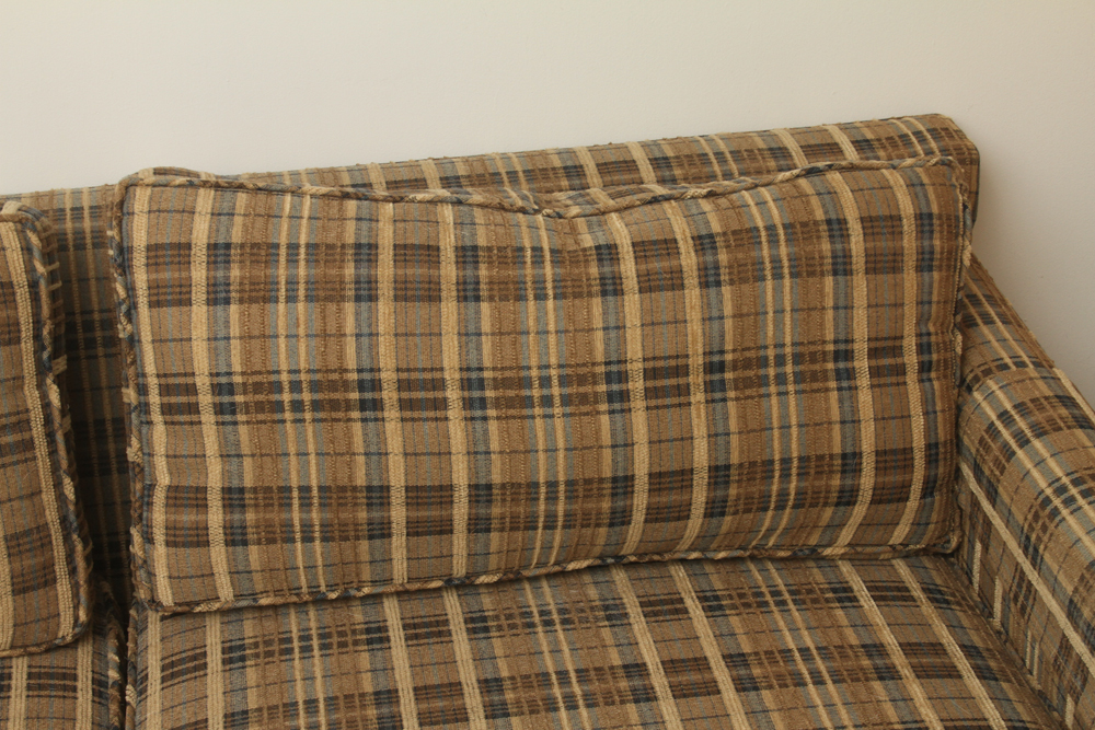 Mid Century Style Custom Upholstered Plaid Loveseat
