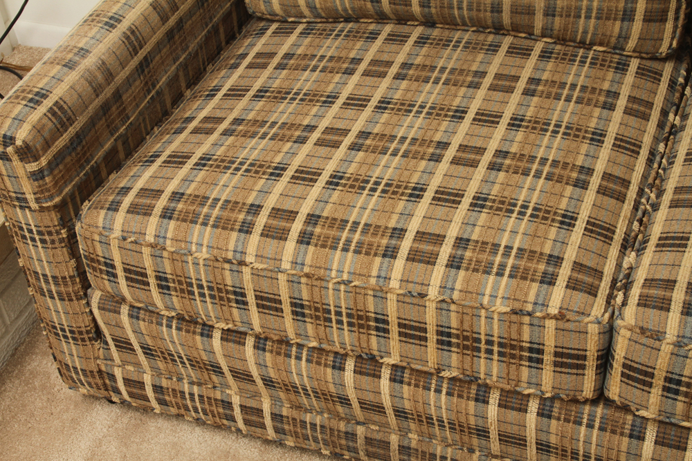 Mid Century Style Custom Upholstered Plaid Loveseat