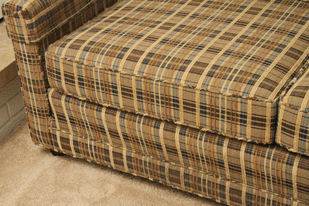 Mid Century Style Custom Upholstered Plaid Loveseat