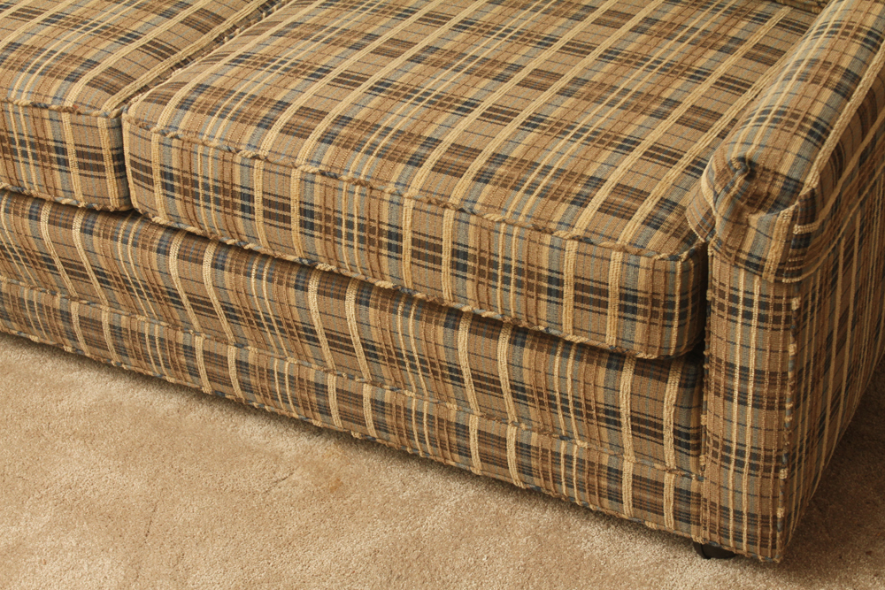 Mid Century Style Custom Upholstered Plaid Loveseat