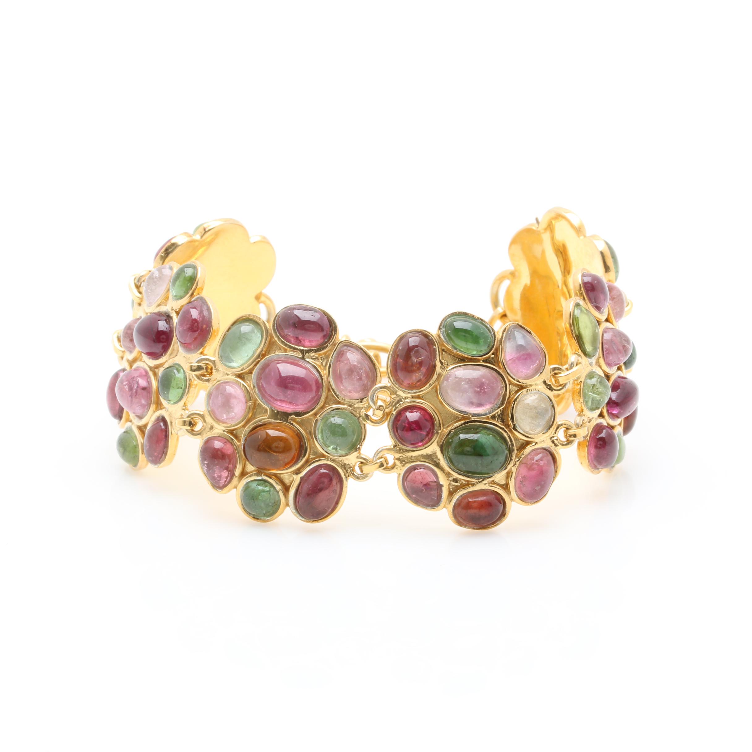 Gold Wash on Sterling Silver Multi Color Tourmaline Bracelet