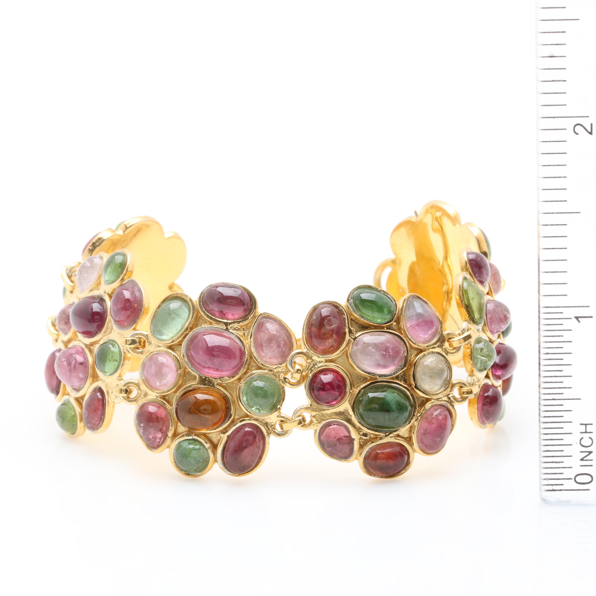 Gold Wash on Sterling Silver Multi Color Tourmaline Bracelet
