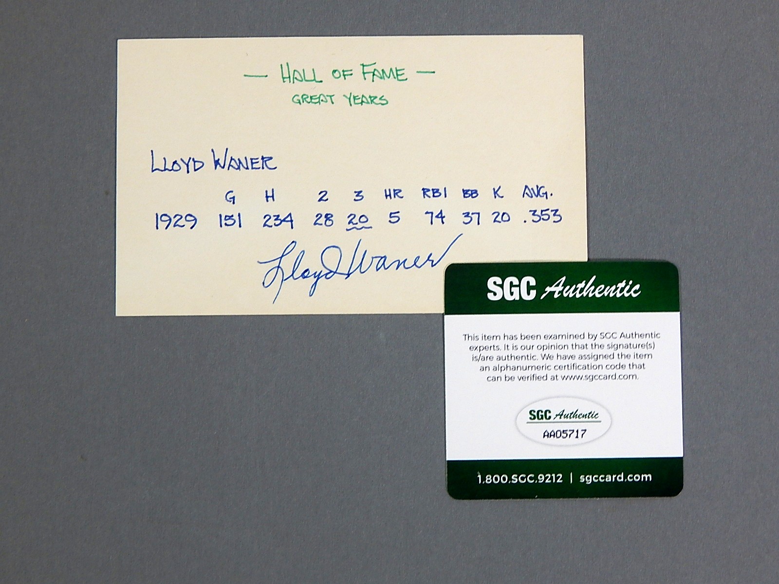 SGC Authenticated Baseball HOF Fred Lindstrom and Lloyd Waner Autographs