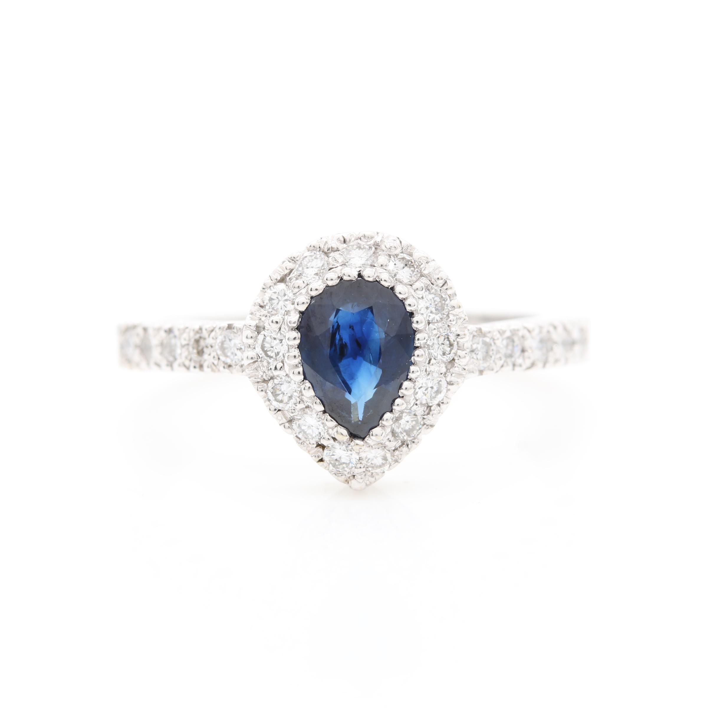 14K White Gold Sapphire and Diamond Ring