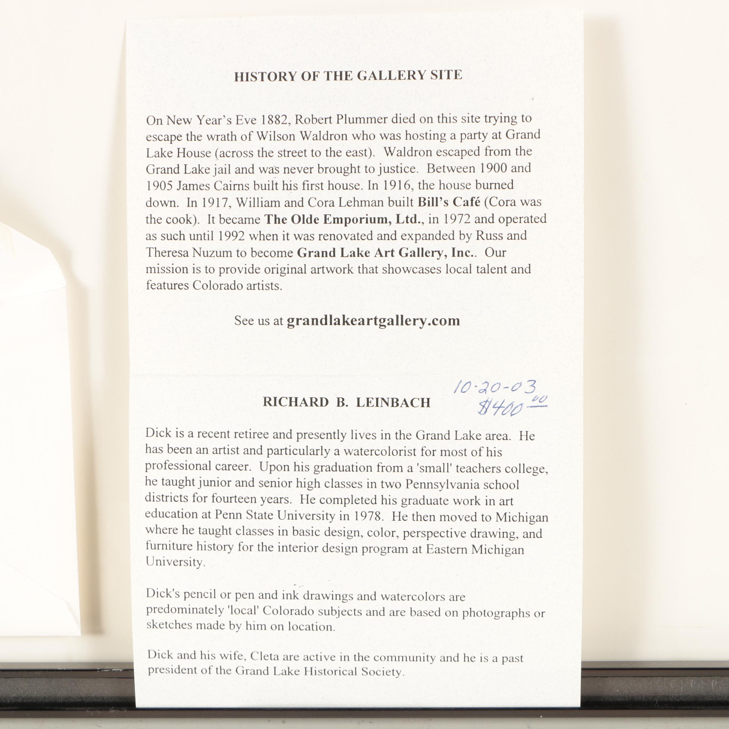 Richard B. Leinbach Watercolor Painting