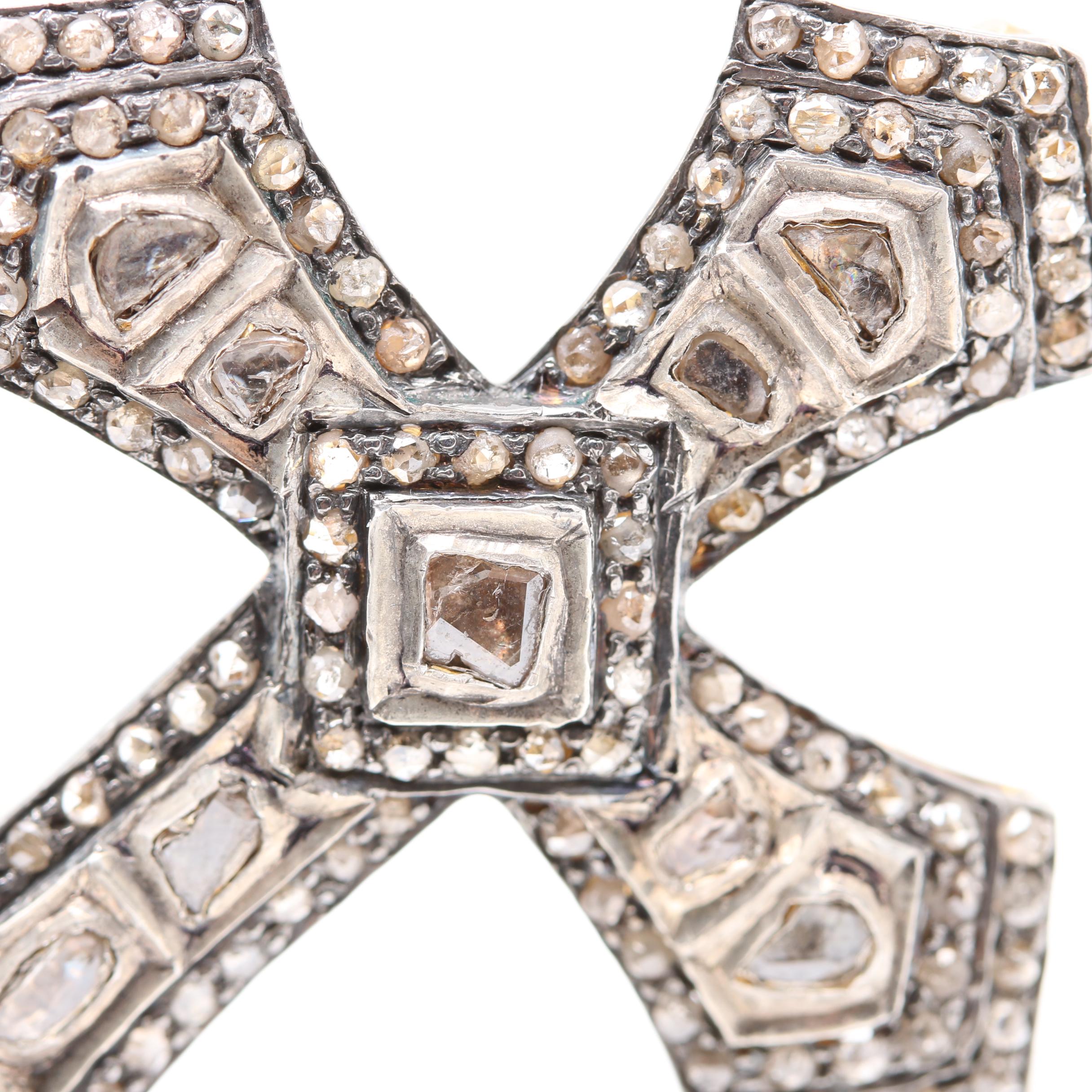 14K Yellow Gold and Sterling Silver Diamond Cross Pendant