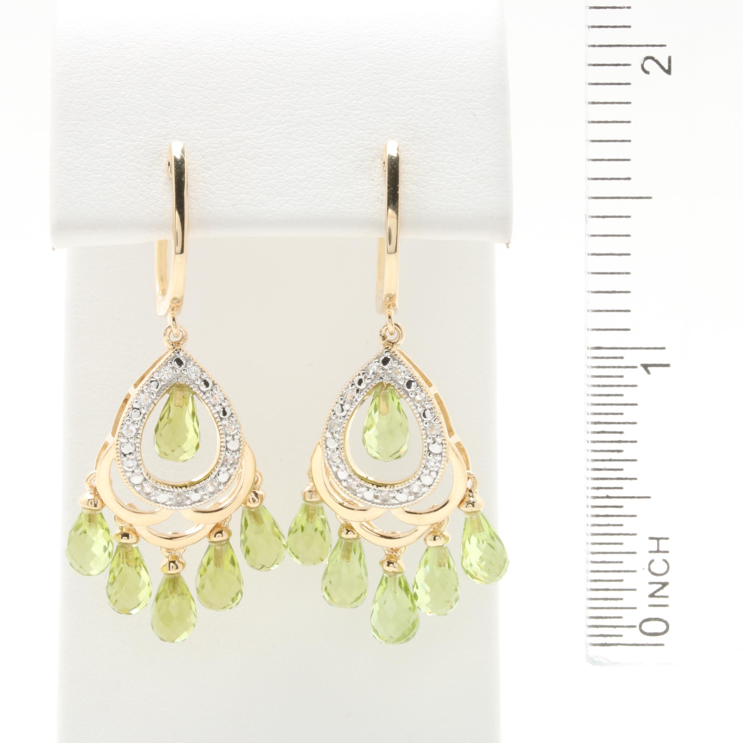 Gold Wash on Sterling Silver Peridot and White Topaz Earrings