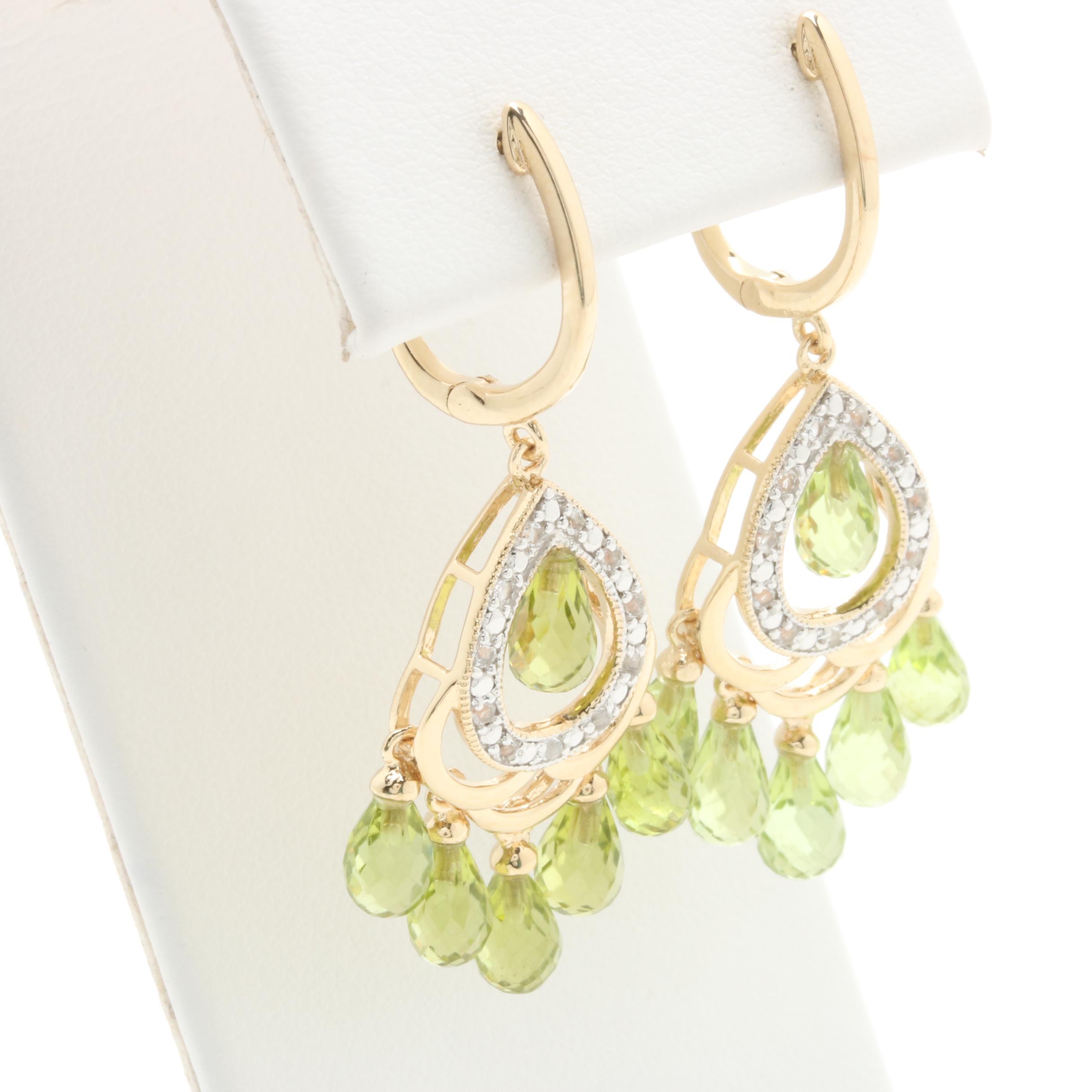 Gold Wash on Sterling Silver Peridot and White Topaz Earrings