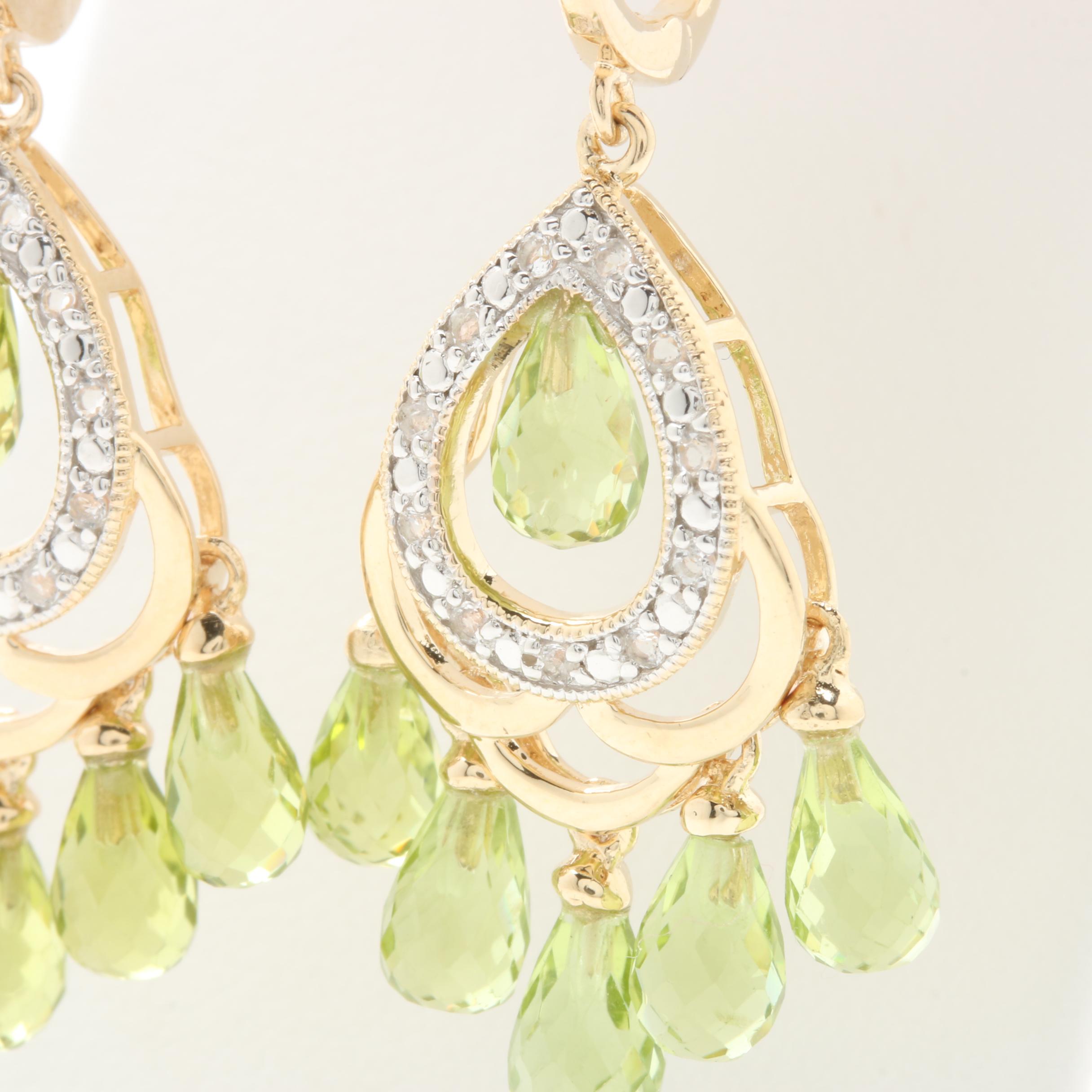 Gold Wash on Sterling Silver Peridot and White Topaz Earrings