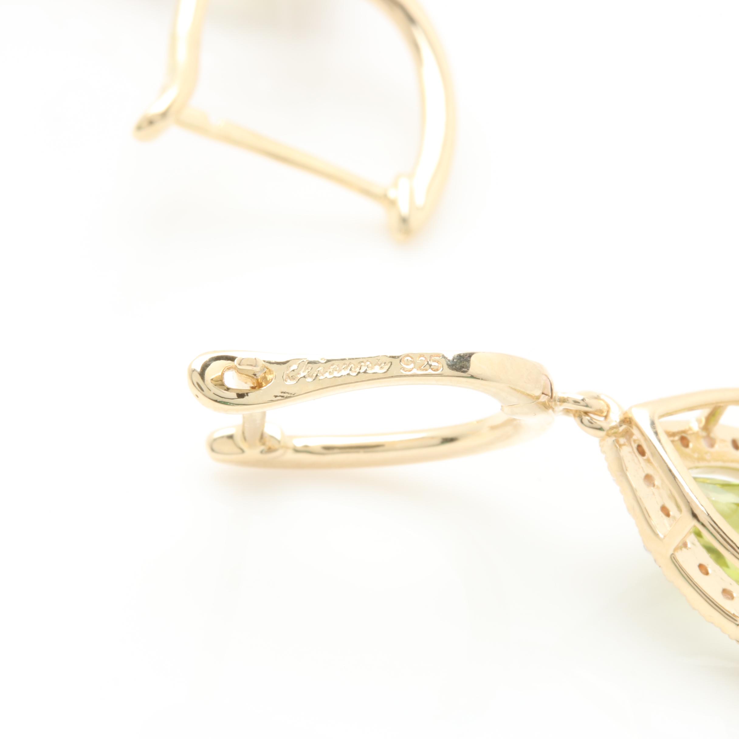 Gold Wash on Sterling Silver Peridot and White Topaz Earrings