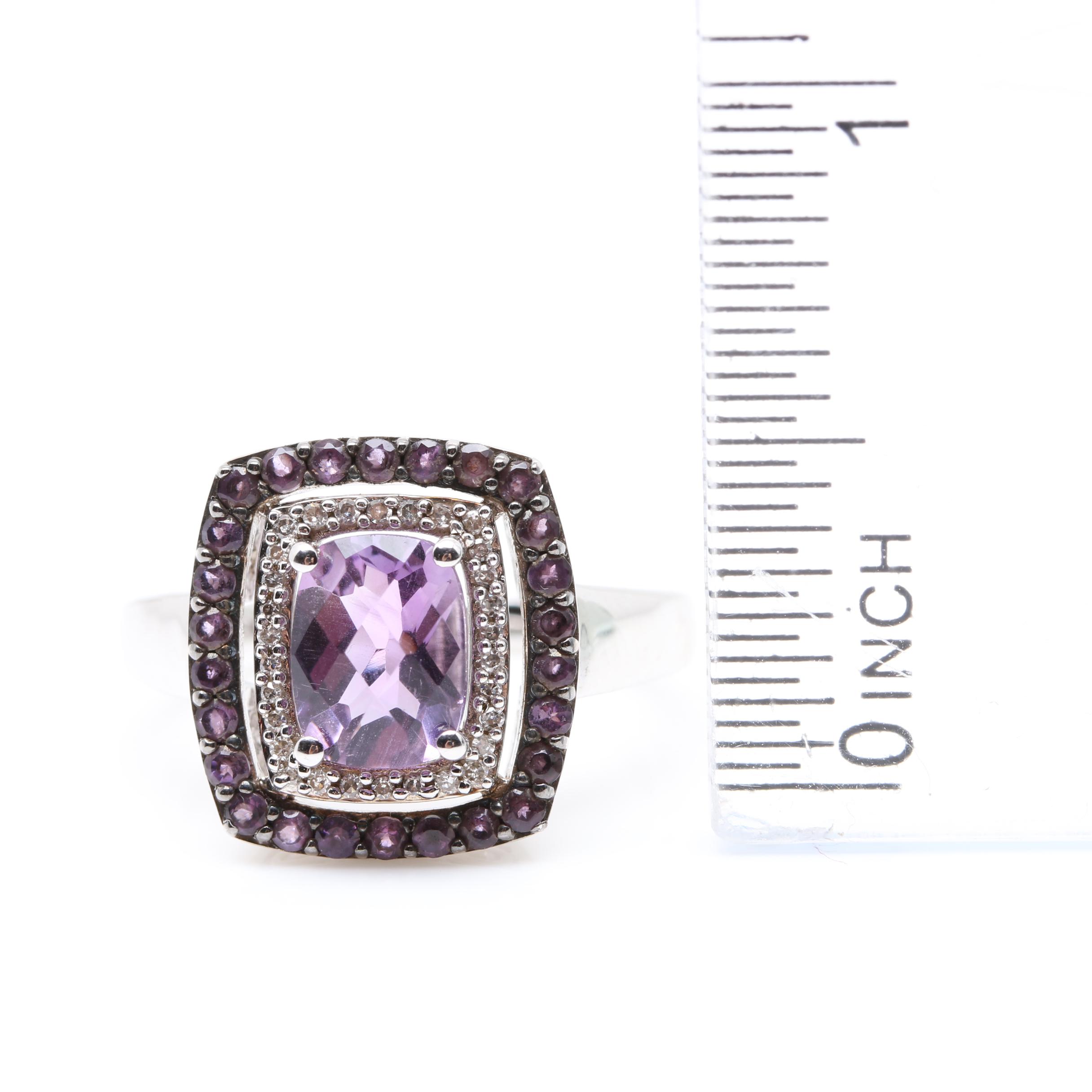 Sterling Silver Amethyst and Diamond Ring