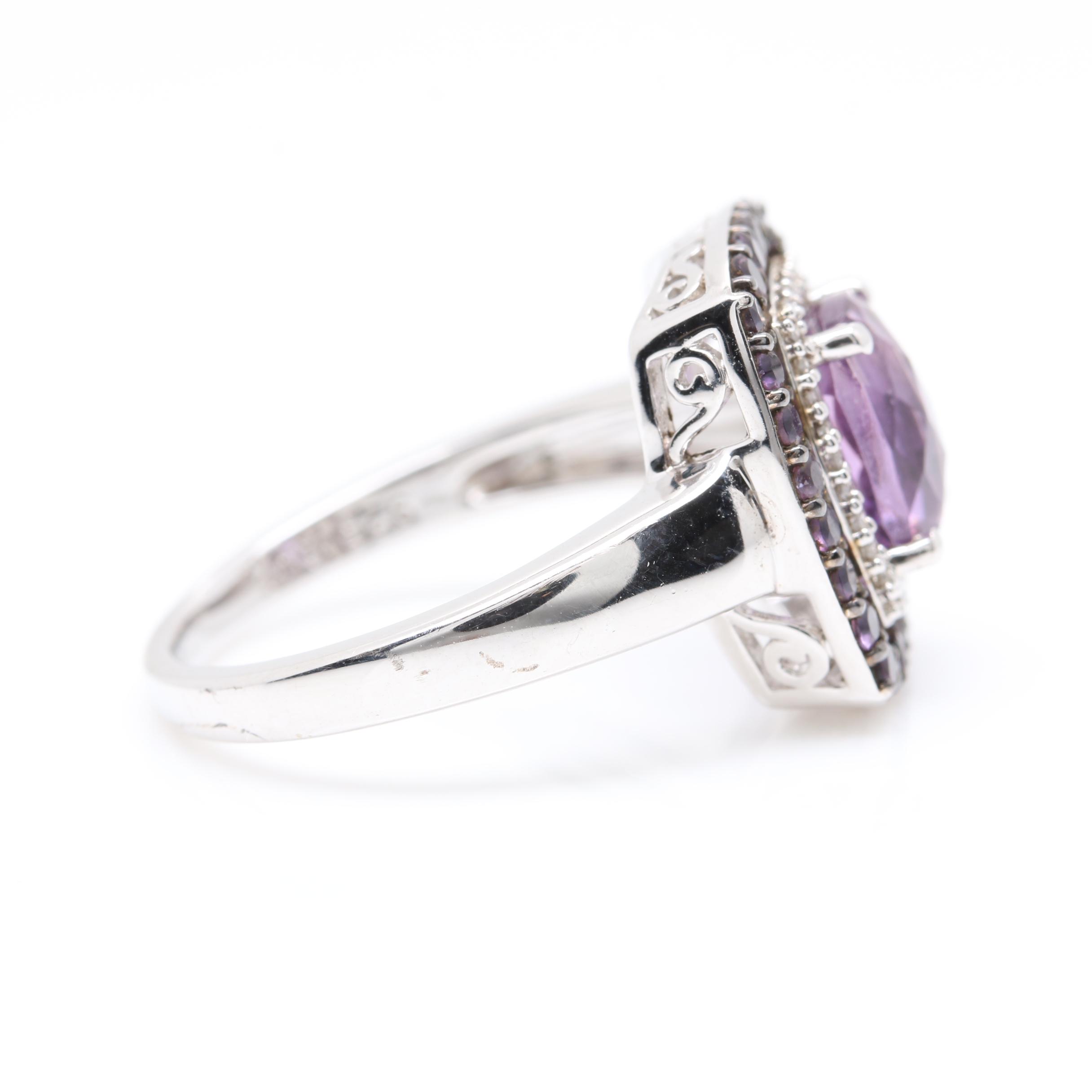 Sterling Silver Amethyst and Diamond Ring