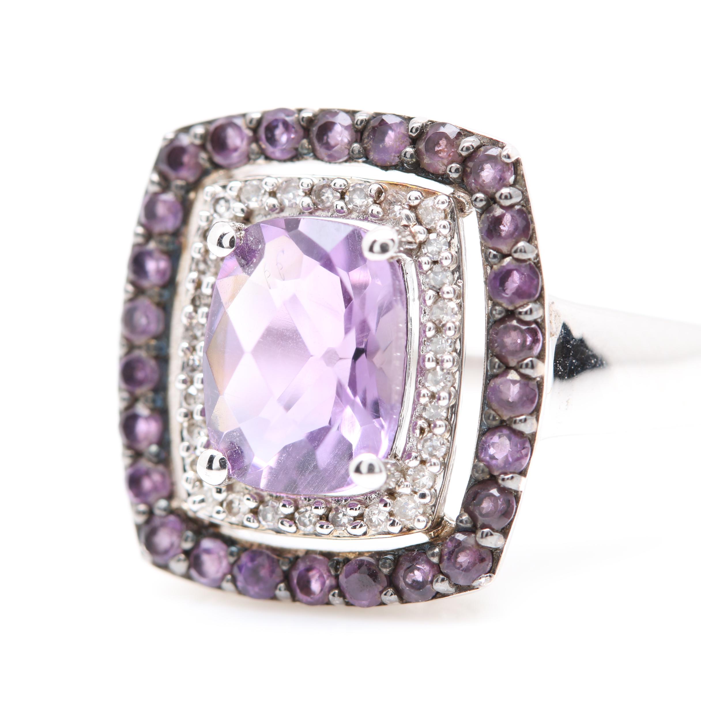 Sterling Silver Amethyst and Diamond Ring