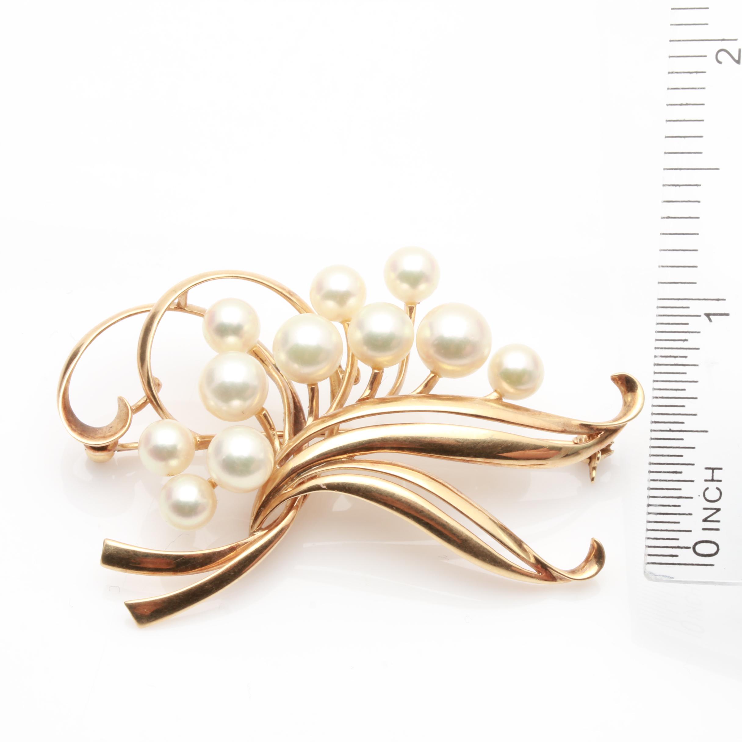 Mikimoto 14K Yellow Gold Cultured Pearl Brooch