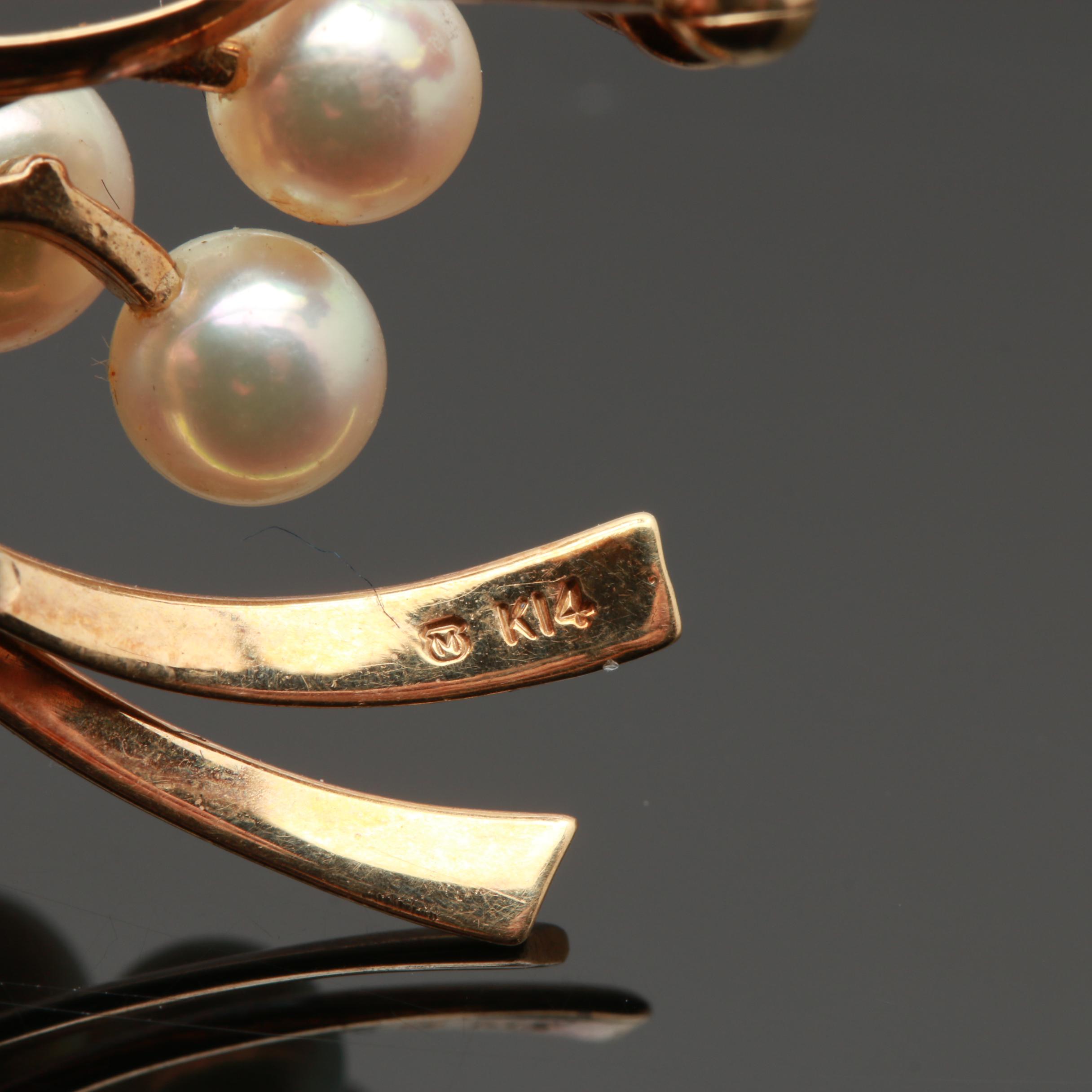 Mikimoto 14K Yellow Gold Cultured Pearl Brooch