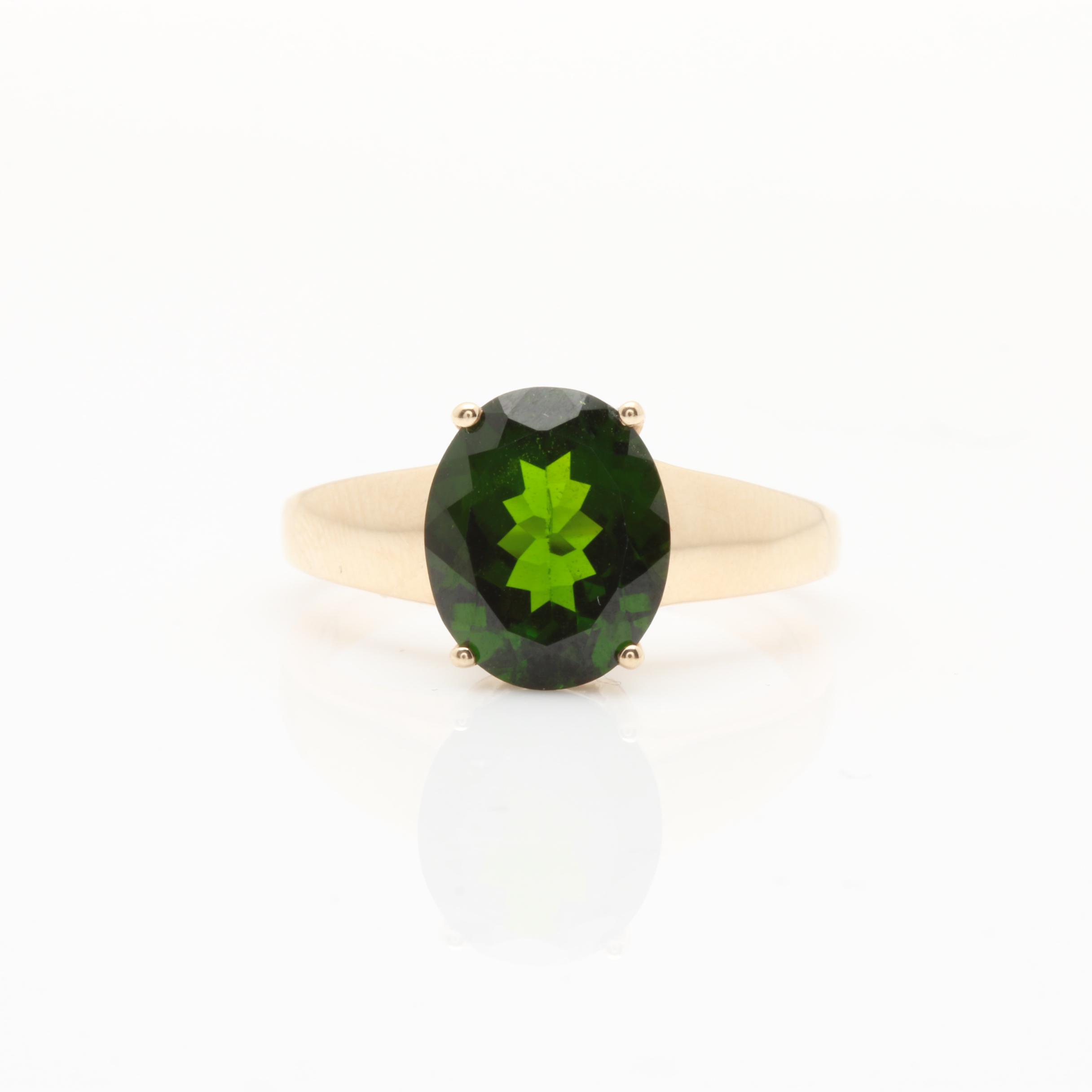 10K Yellow Gold Chrome Diopside Solitaire Ring