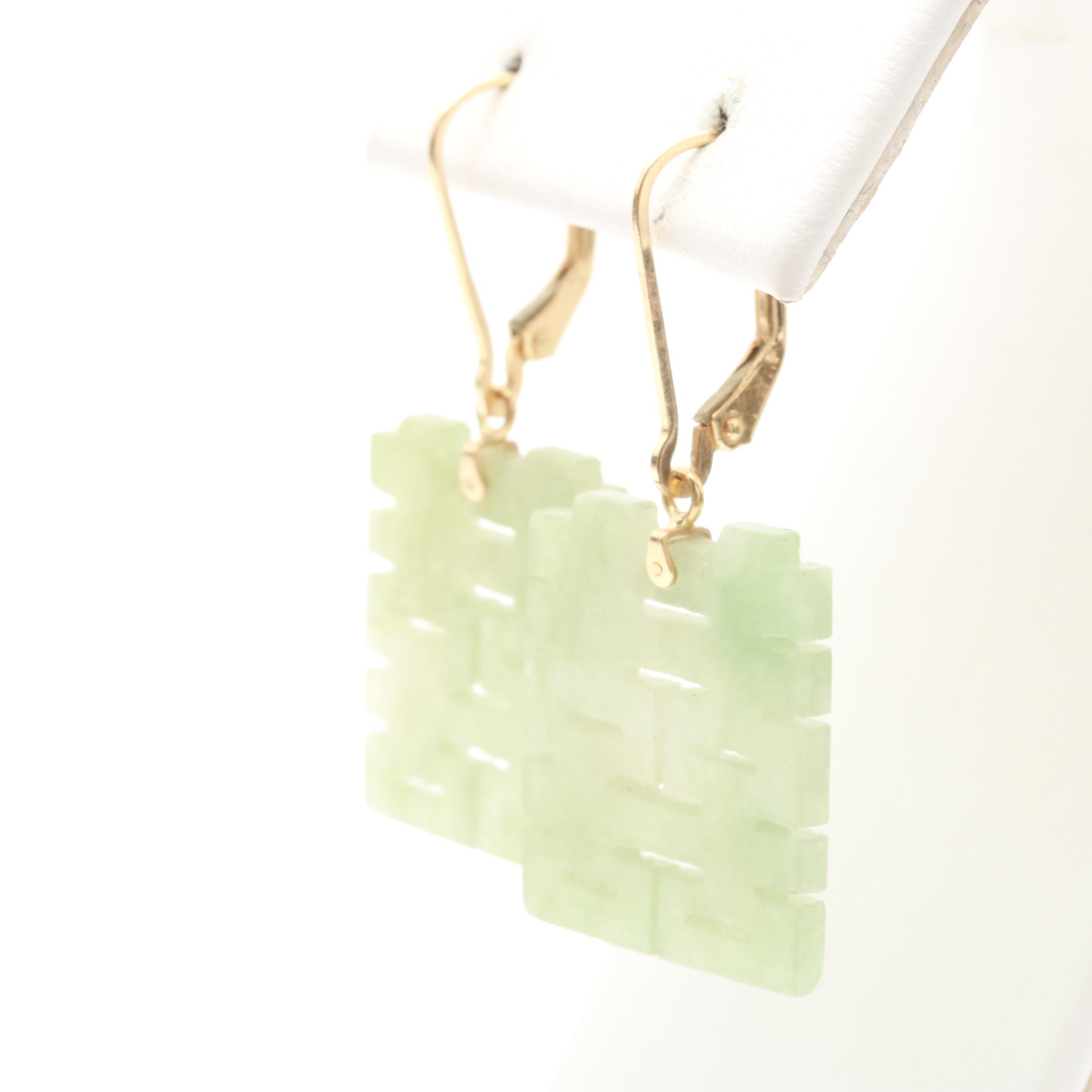 14K Yellow Gold Jadeite Earrings and Slide Pendant