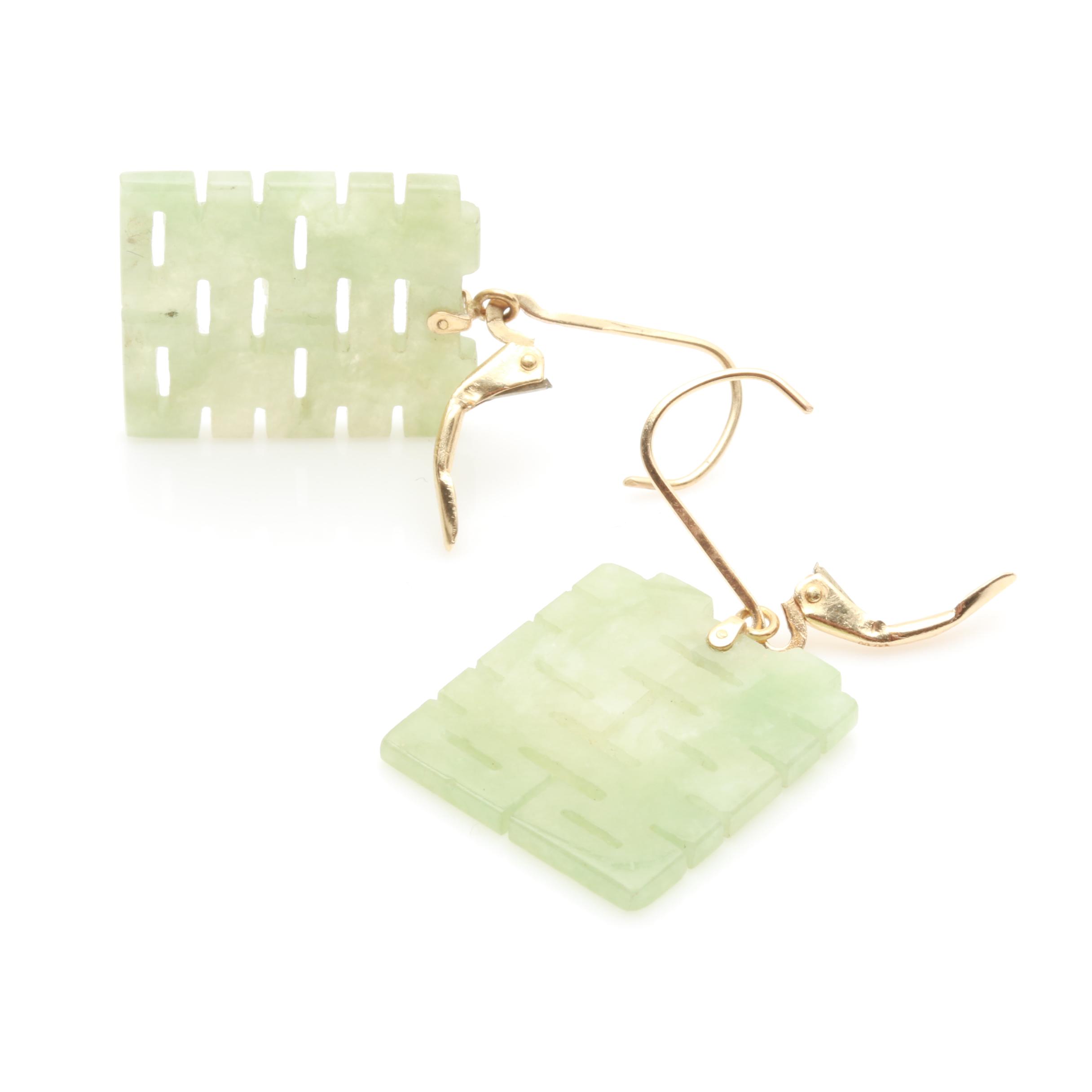 14K Yellow Gold Jadeite Earrings and Slide Pendant