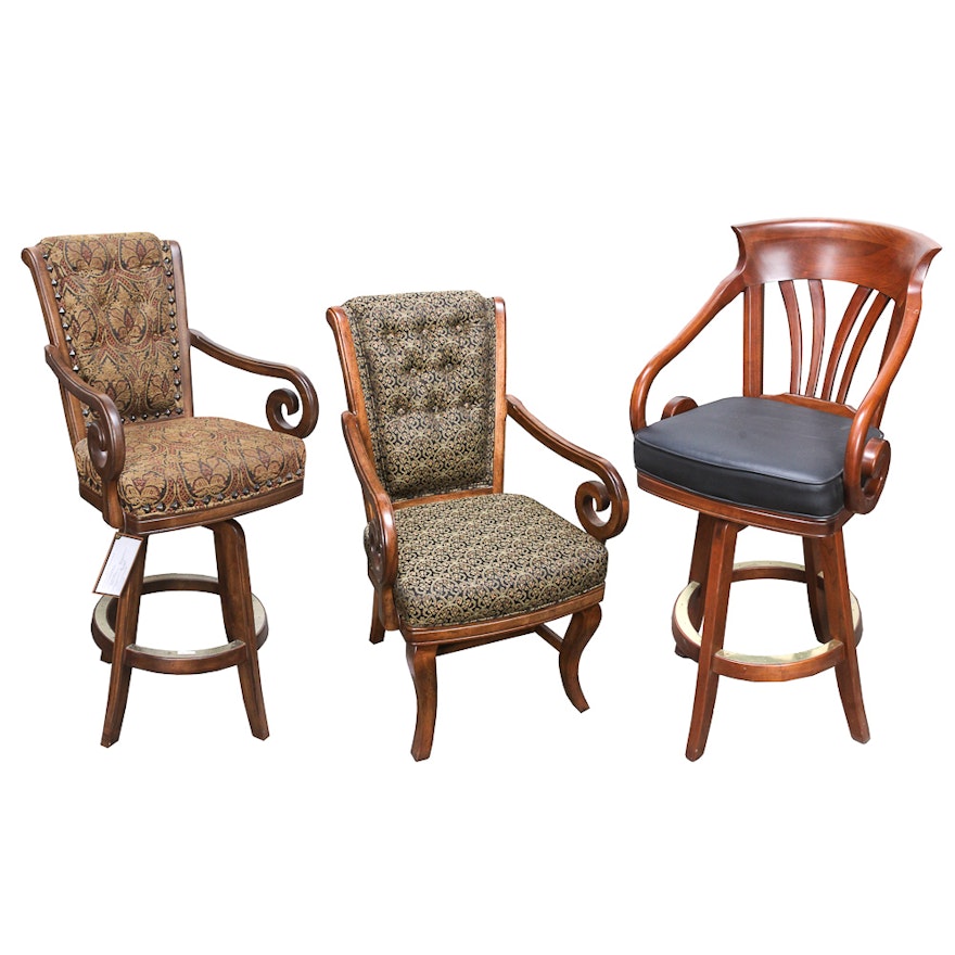 Upholstered Regency Style Armchair and Barstools Featuring Darafeev