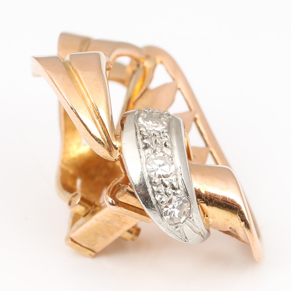 18K Rose Gold Retro Swirl Diamond Ear Clips