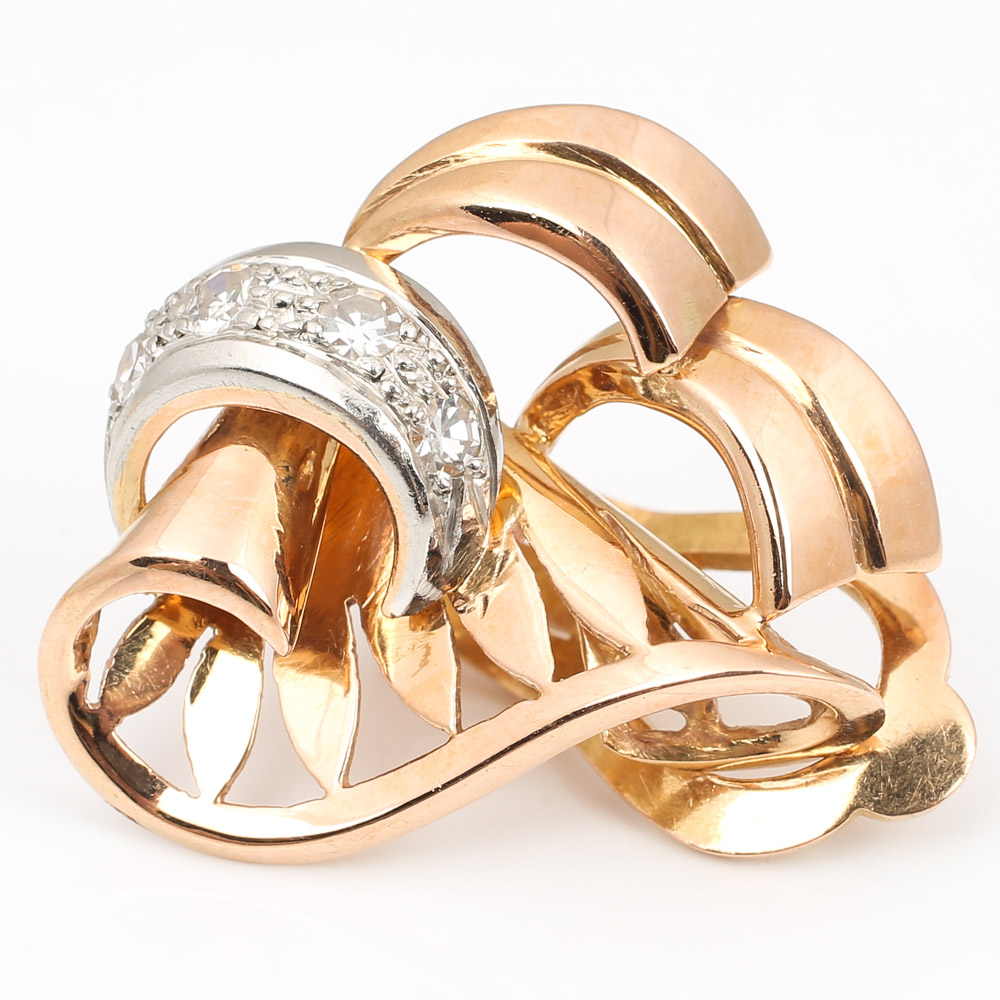 18K Rose Gold Retro Swirl Diamond Ear Clips