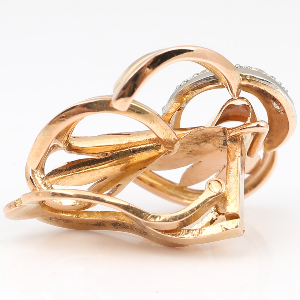 18K Rose Gold Retro Swirl Diamond Ear Clips