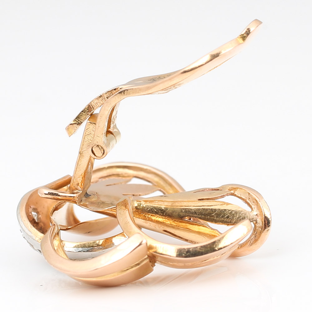 18K Rose Gold Retro Swirl Diamond Ear Clips