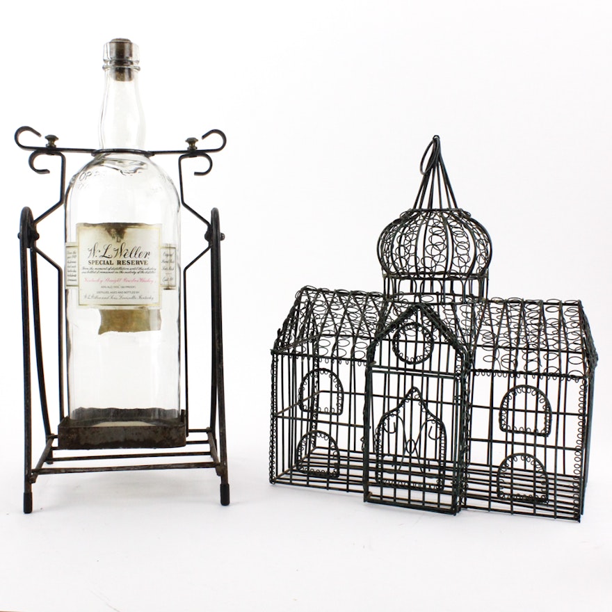 Wire Work Weller Whiskey Bottle Holder and Whimsical Bird Cage