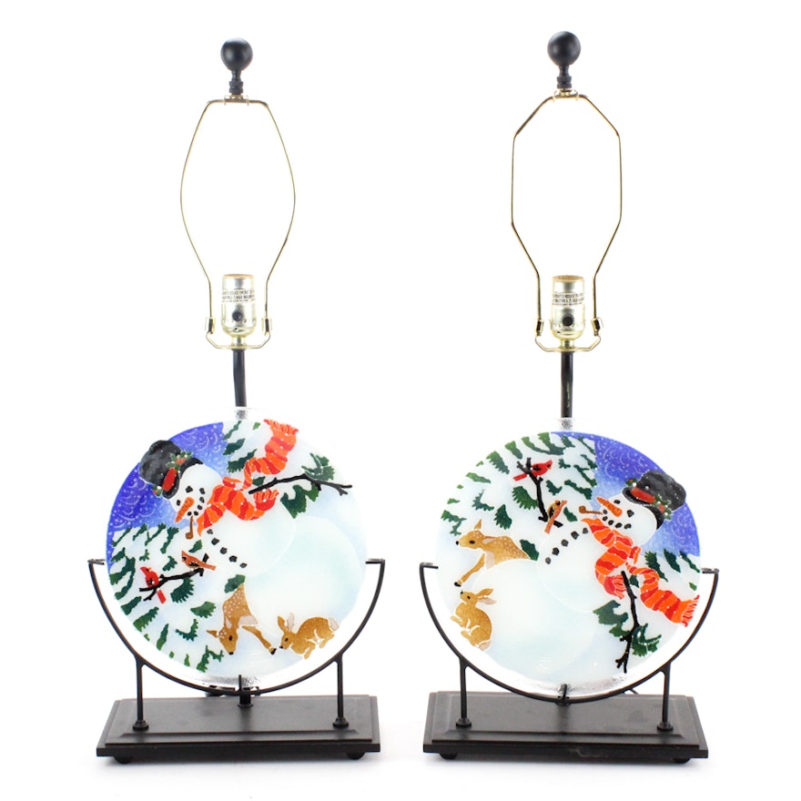 Pair of Table Lamps with Interchangeable Plates