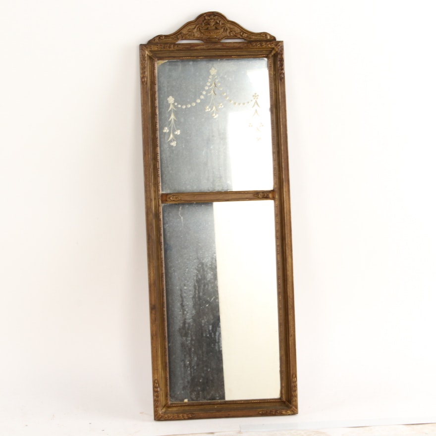 Vintage Wooden Etched Wall Mirror