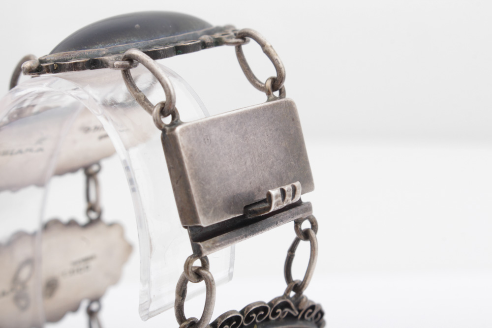 Vintage Abraham Tobias Sterling Silver Black Glass Bracelet