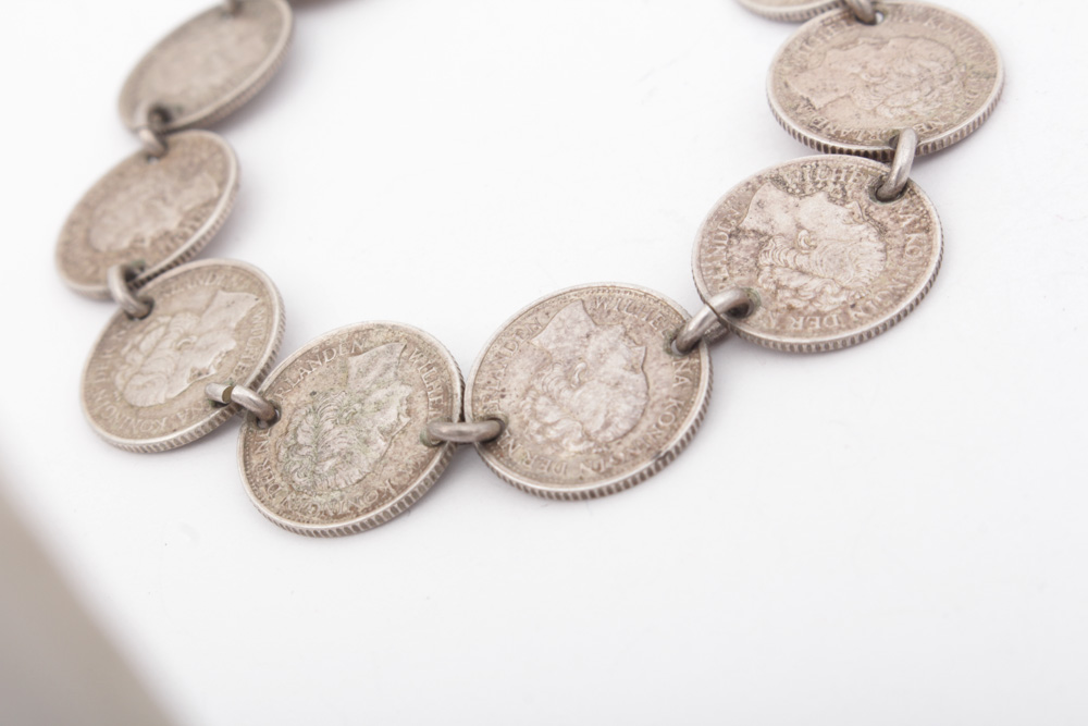 Sterling Silver Queen Wilhelmina of The Netherlands 1944 Coin Bracelet