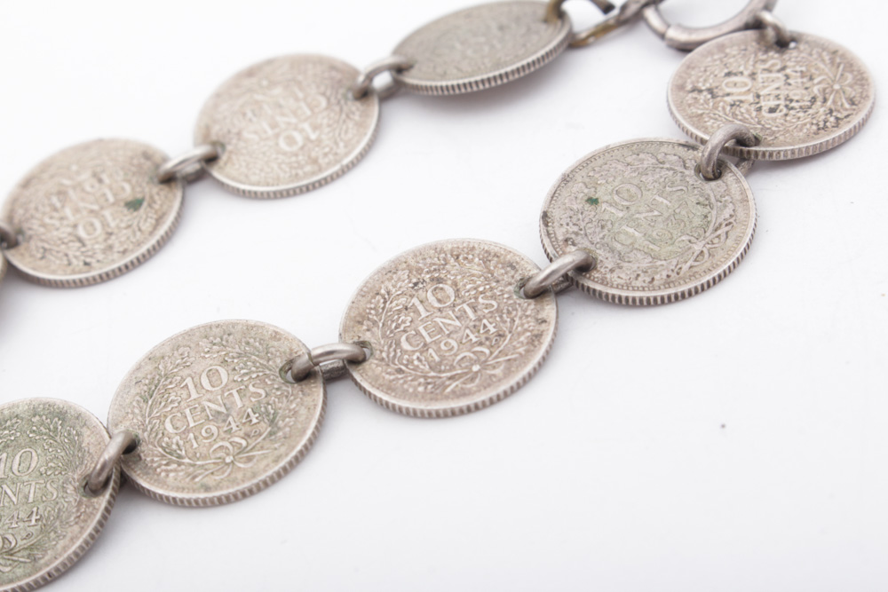 Sterling Silver Queen Wilhelmina of The Netherlands 1944 Coin Bracelet