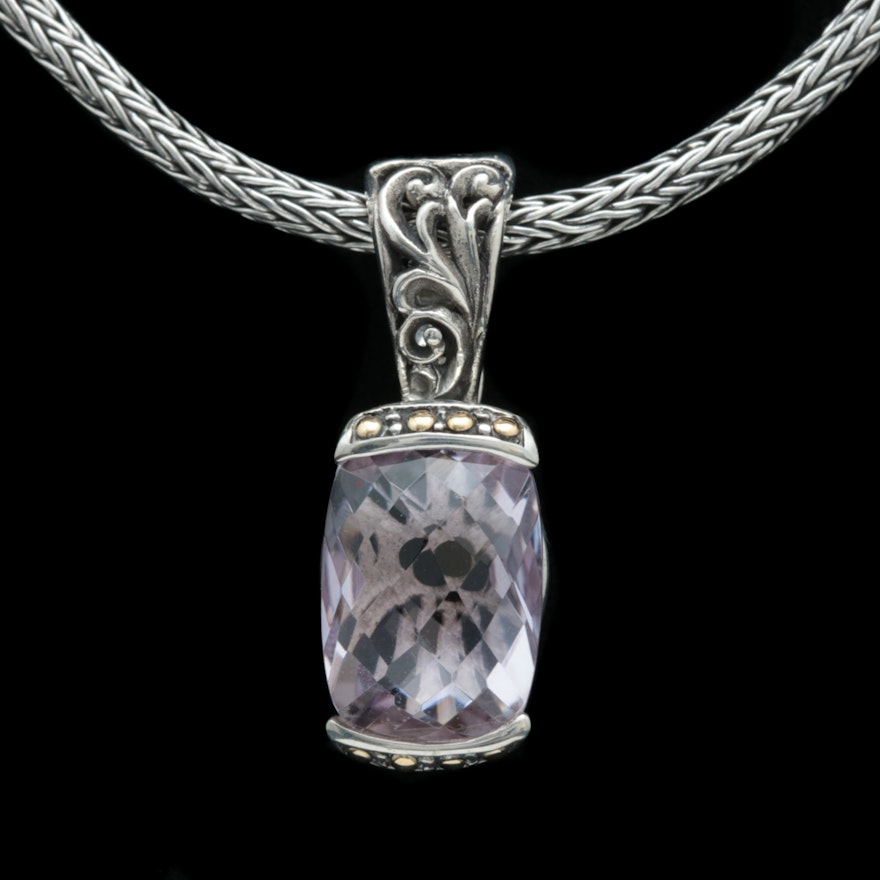 Robert Manse Sterling Silver, 18K Yellow Gold and Amethyst Pendant with Chain