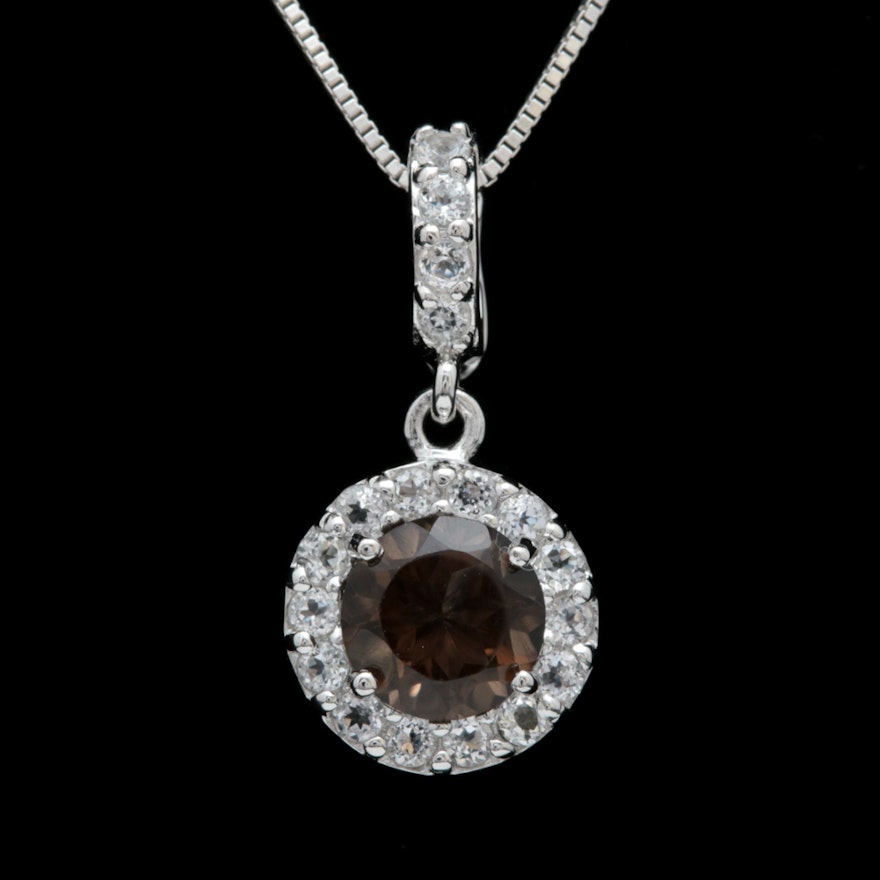 Robert Manse Sterling Silver, Smoky Quartz and White Topaz Pendant with Chain