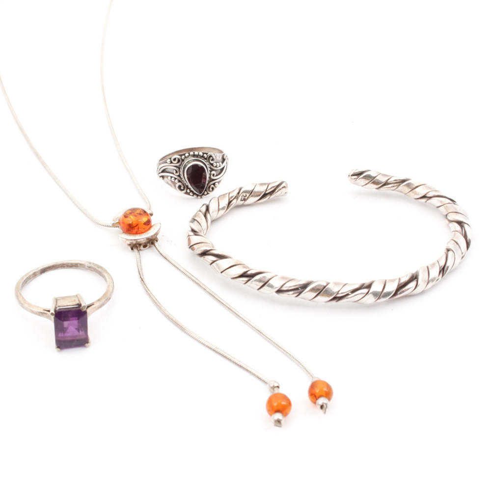 Sterling Silver Amethyst, Garnet Jewelry