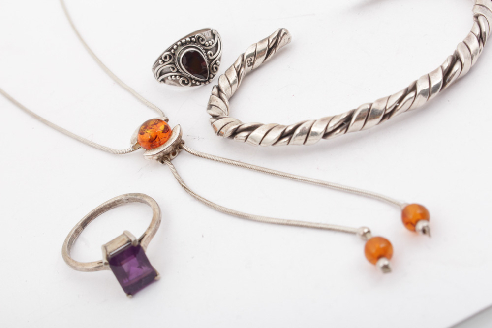 Sterling Silver Amethyst, Garnet Jewelry