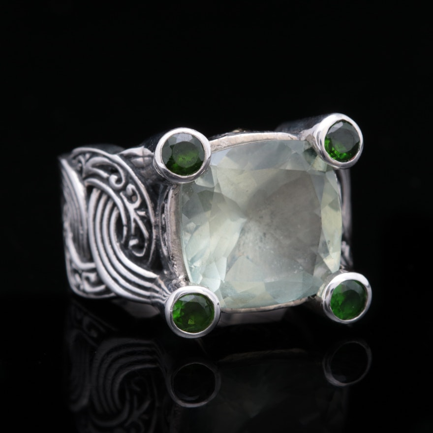 Robert Manse Sterling Silver, 18K Gold, Praseolite and Chrome Diopside Ring