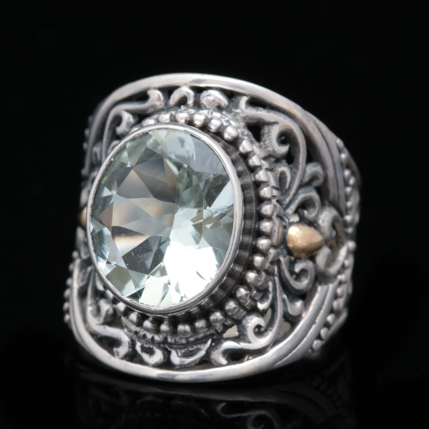 Robert Manse Sterling Silver, 18K Yellow Gold and Praseolite Ring