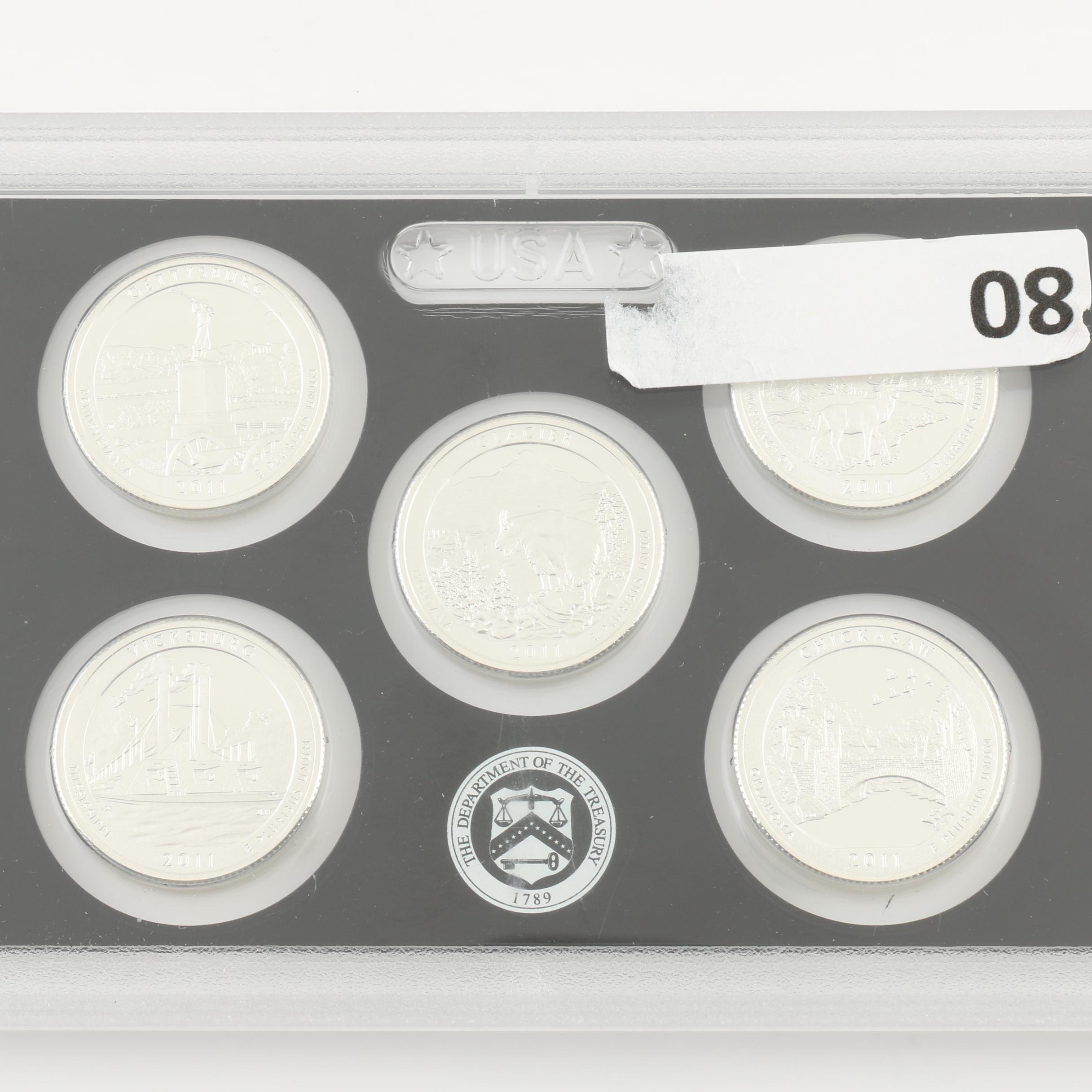 2011-S America The Beautiful Silver Quarter Proof Coins Set