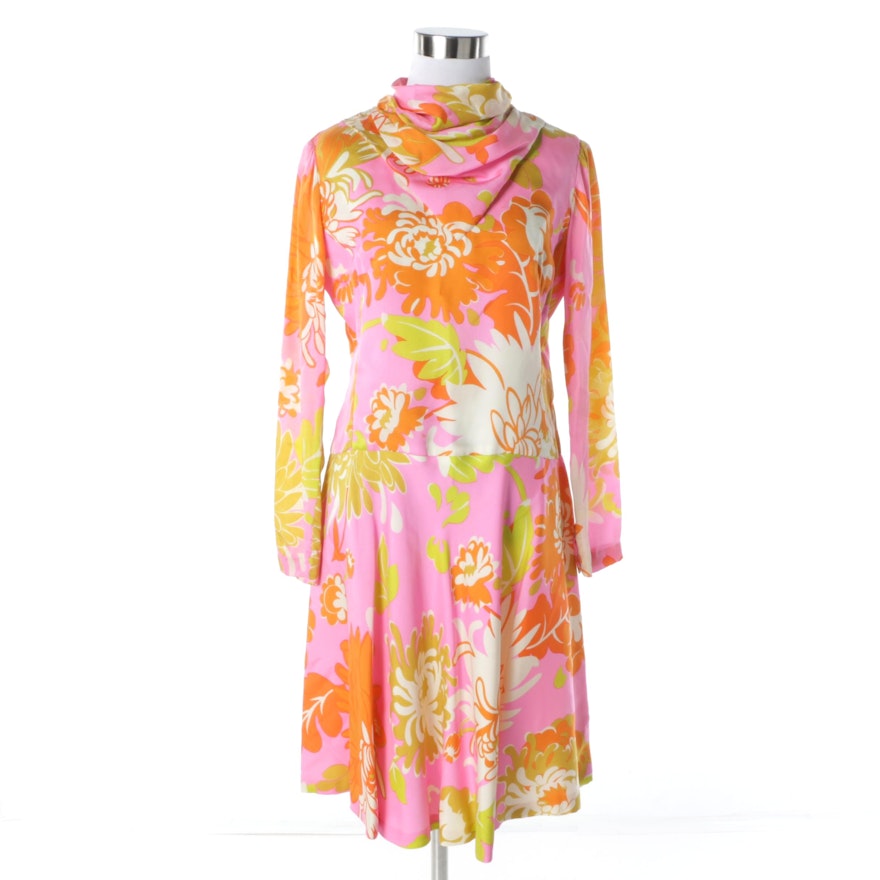 Circa 1960s Vintage Sorelle Fontana Roma Floral Print Dress