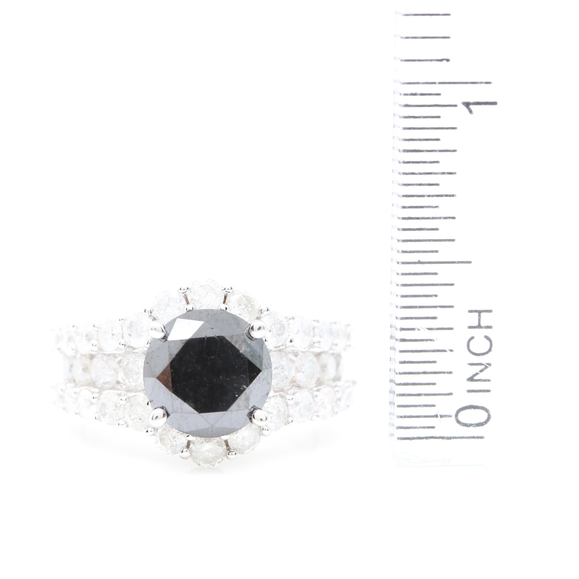 14K White Gold 1.90 CTW Diamond and 2.96 CT Black Diamond Ring
