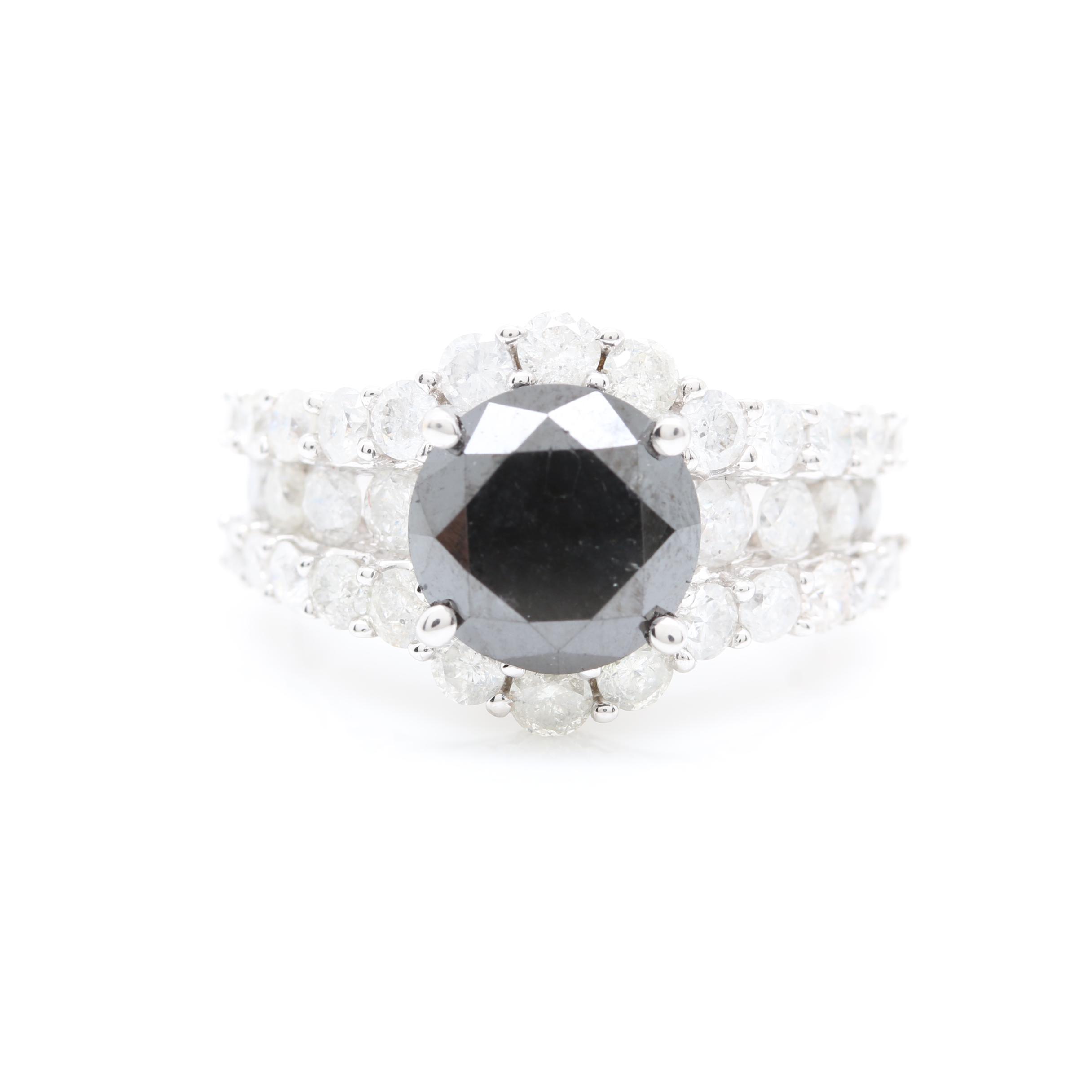14K White Gold 1.90 CTW Diamond and 2.96 CT Black Diamond Ring