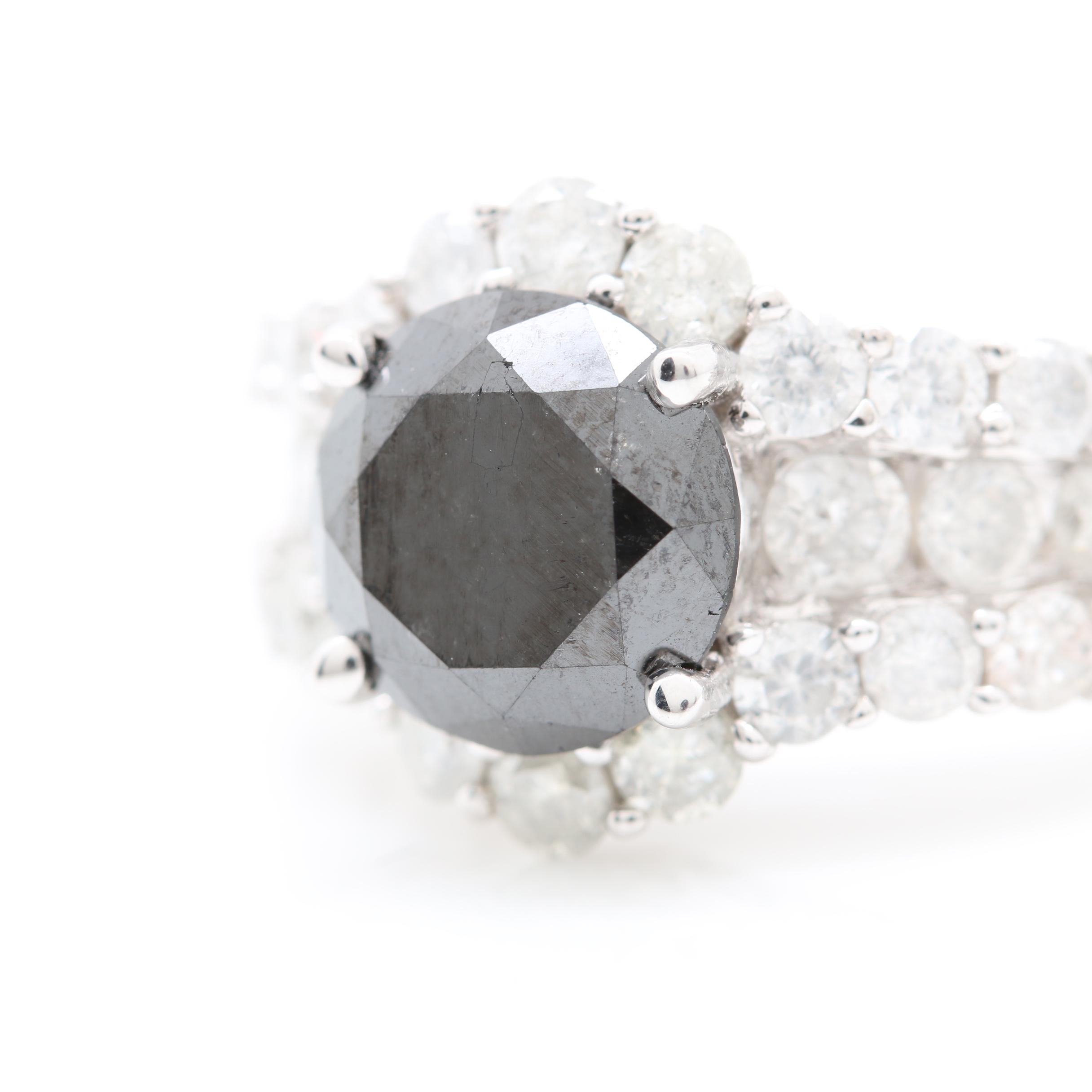 14K White Gold 1.90 CTW Diamond and 2.96 CT Black Diamond Ring